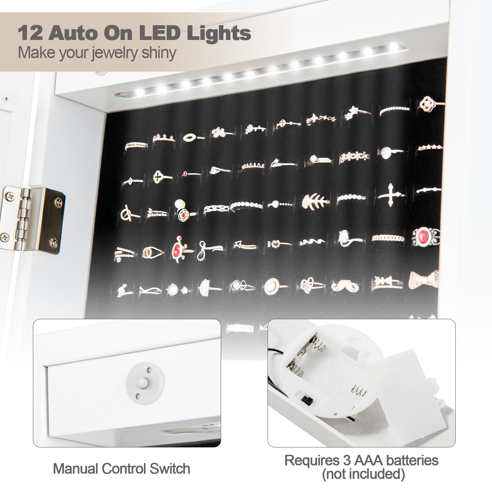 Giantex | 12 LEDs Jewelry Armoire Cabinet with Full-length Mirror