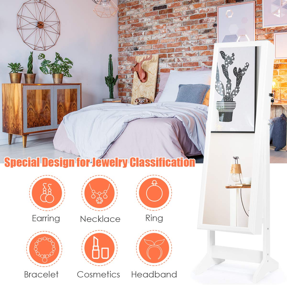 CHARMAID Freestanding Lockable Jewelry Organizer Box with Large Storage Capacity