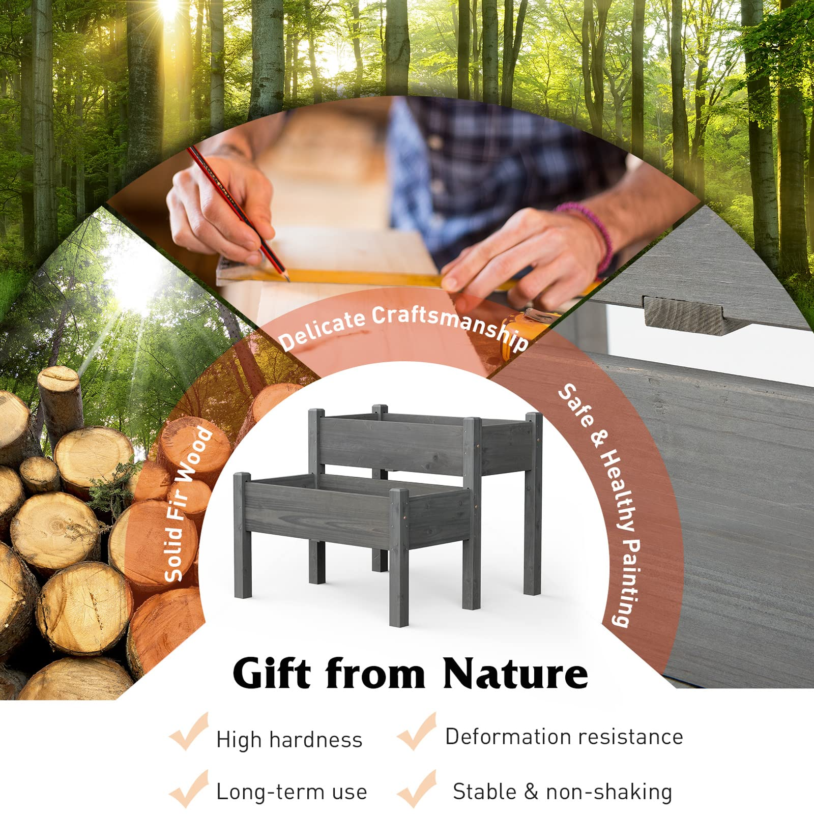 Set of 2 Raised Garden Bed, 34" x 33.5" x 28.5" (L x W x H)