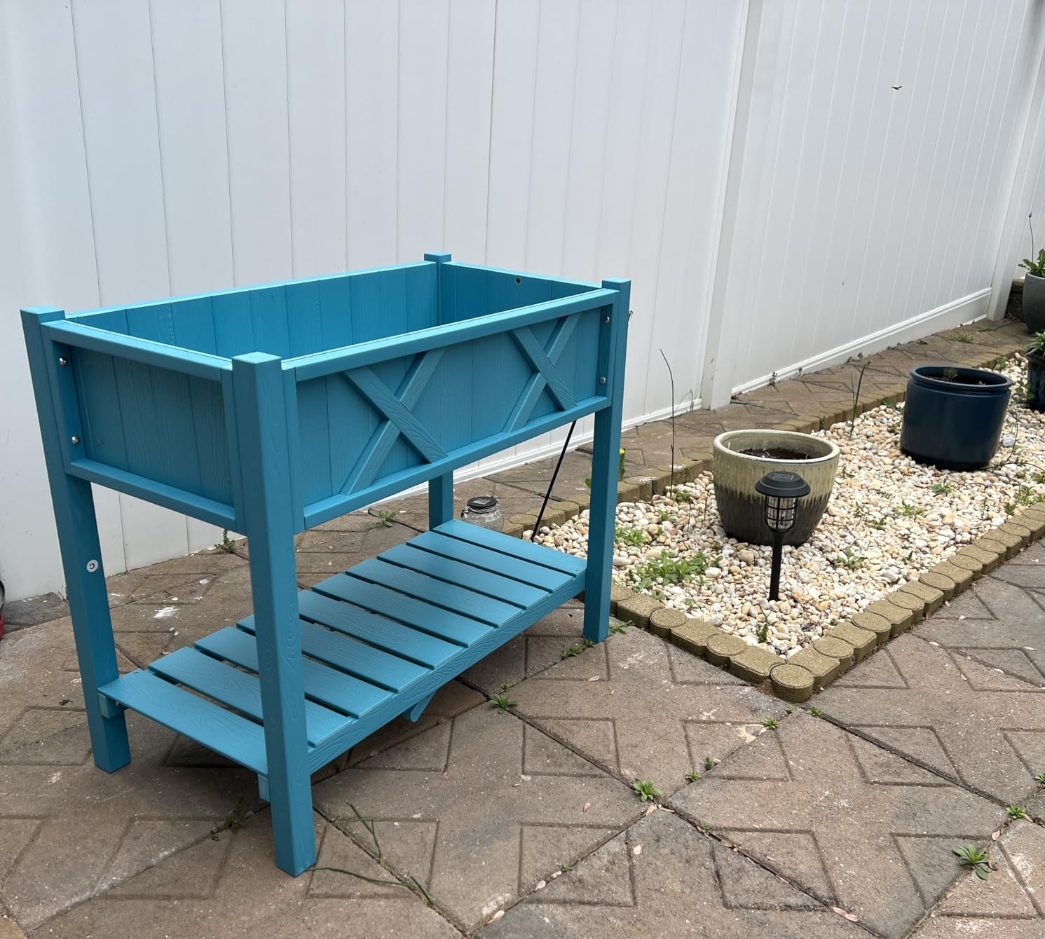 Giantex HIPS Raised Garden Bed, Elevated Planter Box w/Legs, Storage Shelf, Drain Holes