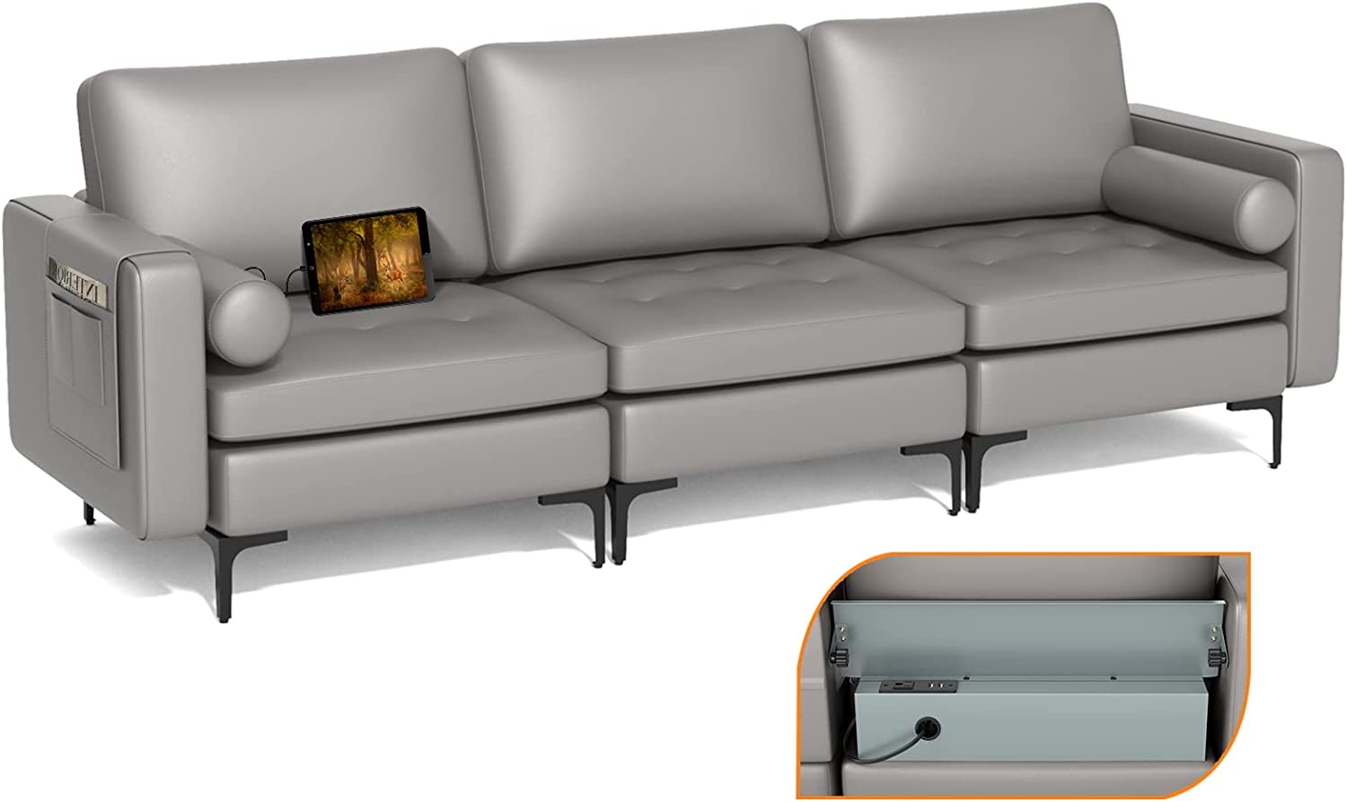 Giantex 97" Sectional Sofa Couch, 3-Seater Modular Sleeper with USB Ports