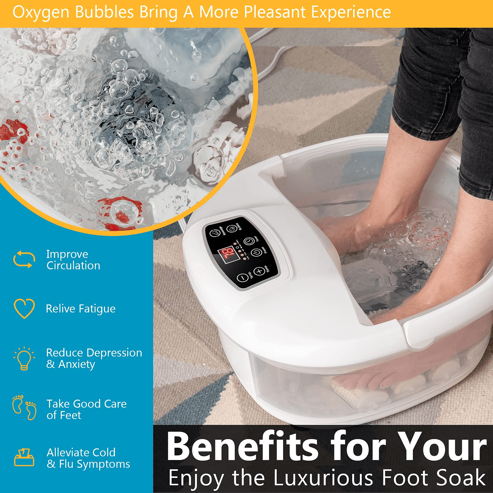 Giantex Foot Spa Bath Massager with Heat Bubbles, 6 Motorized Massage Rollers