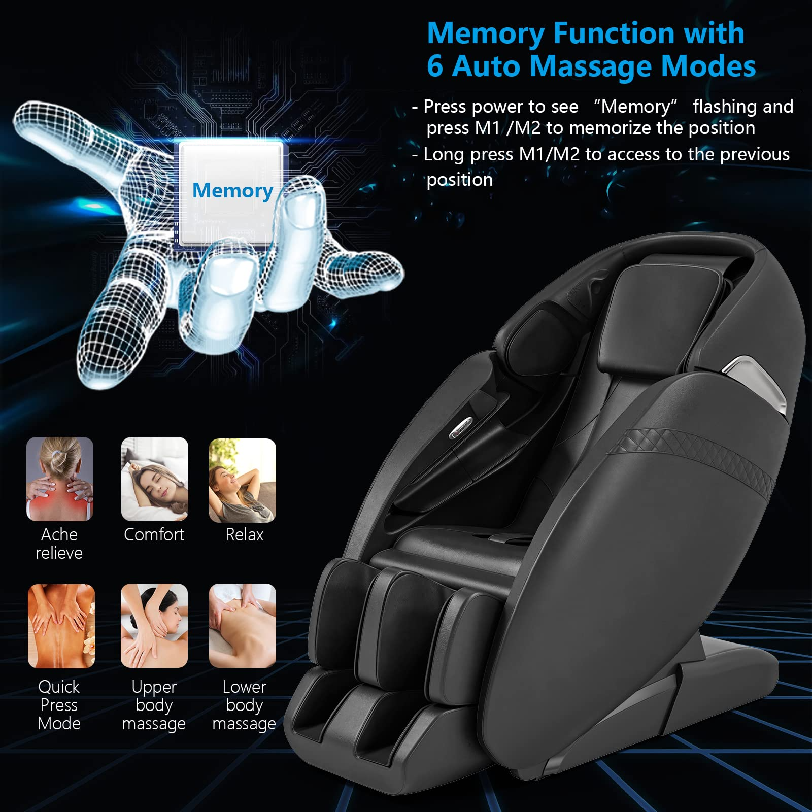 Giantex Massage Chair Full Body - Zero Gravity SL-Track Electric Massage Recliner with Voice Control, Blue-Tooth Speaker
