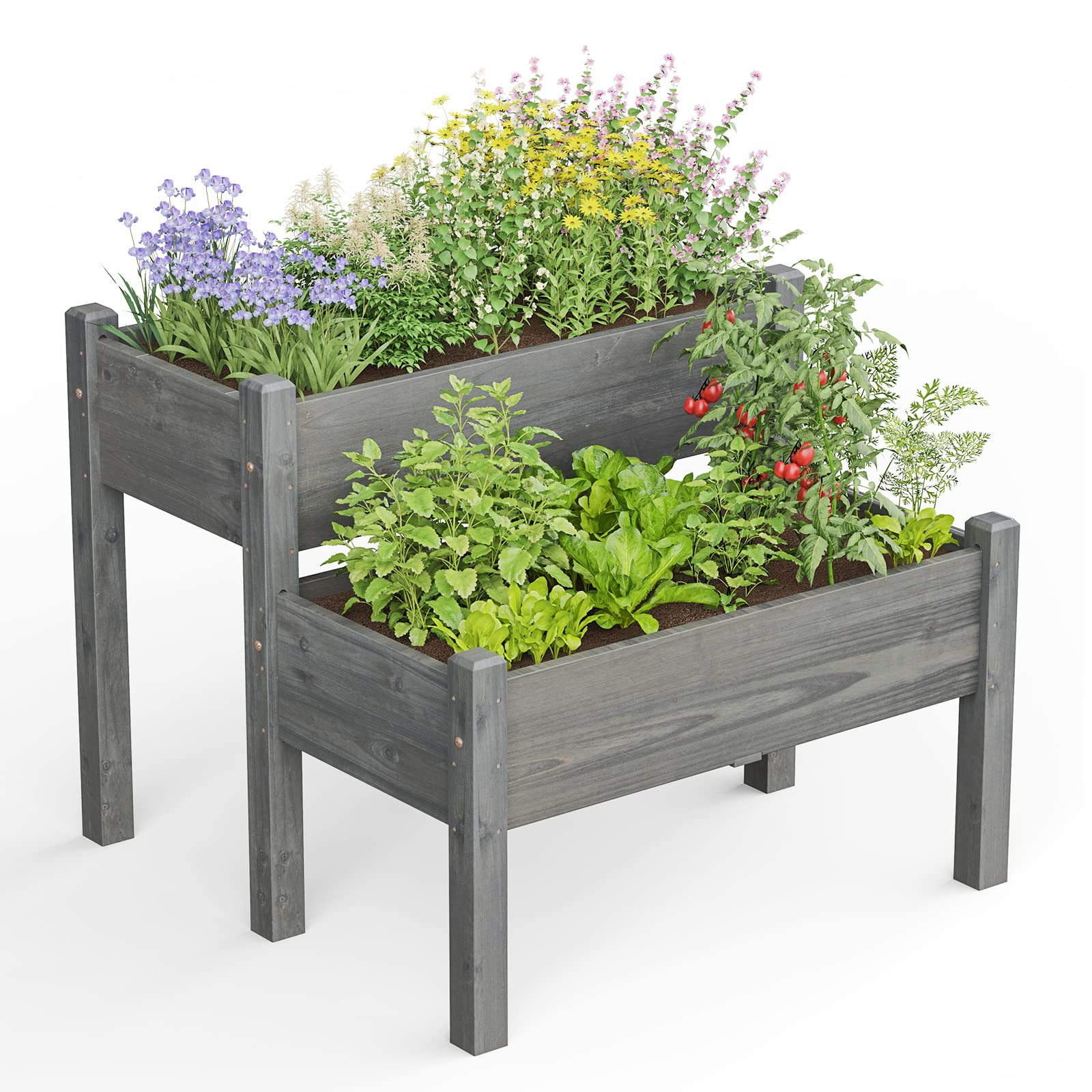 Set of 2 Raised Garden Bed, 34" x 33.5" x 28.5" (L x W x H)