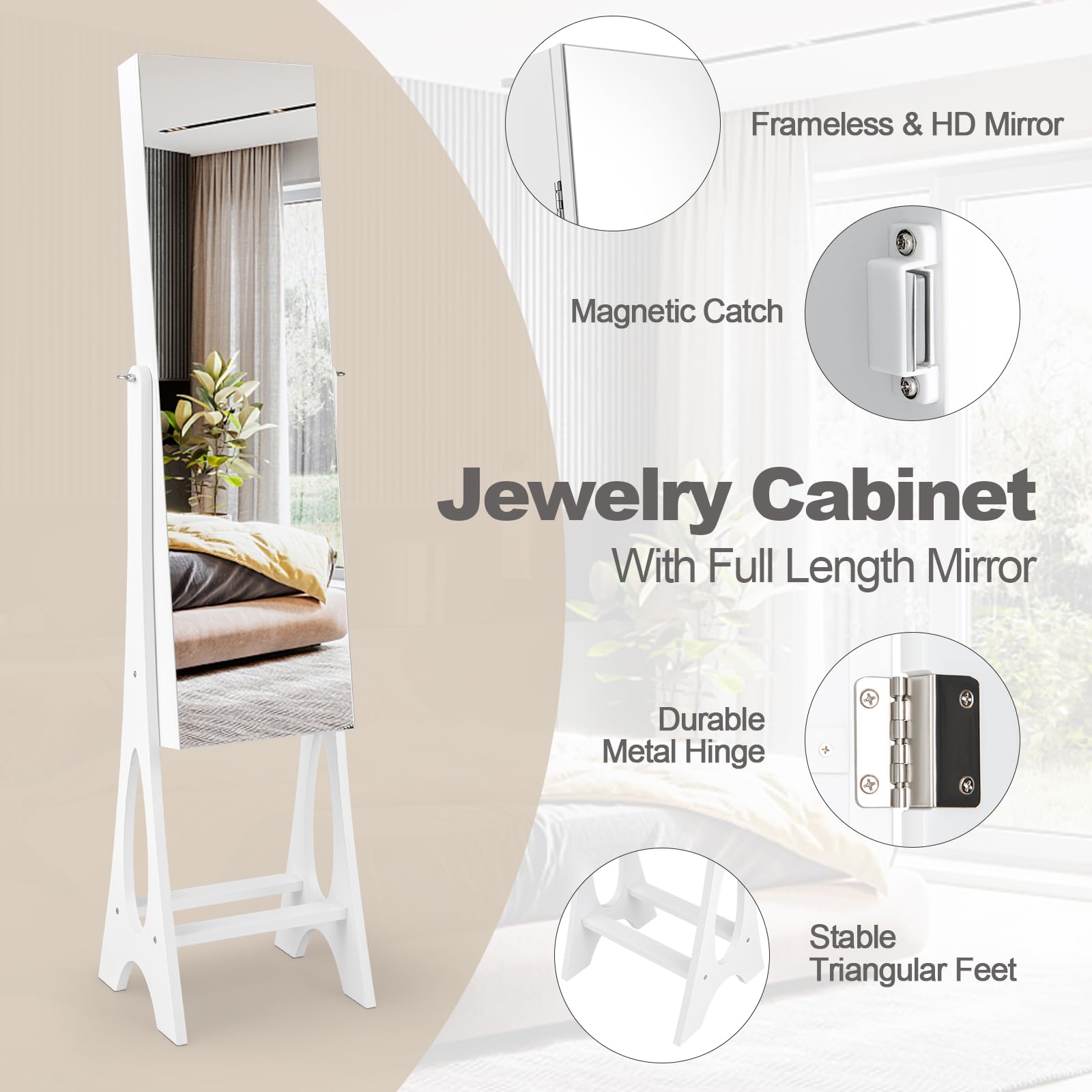 Giantex | 12 LEDs Jewelry Armoire Cabinet with Full-length Mirror