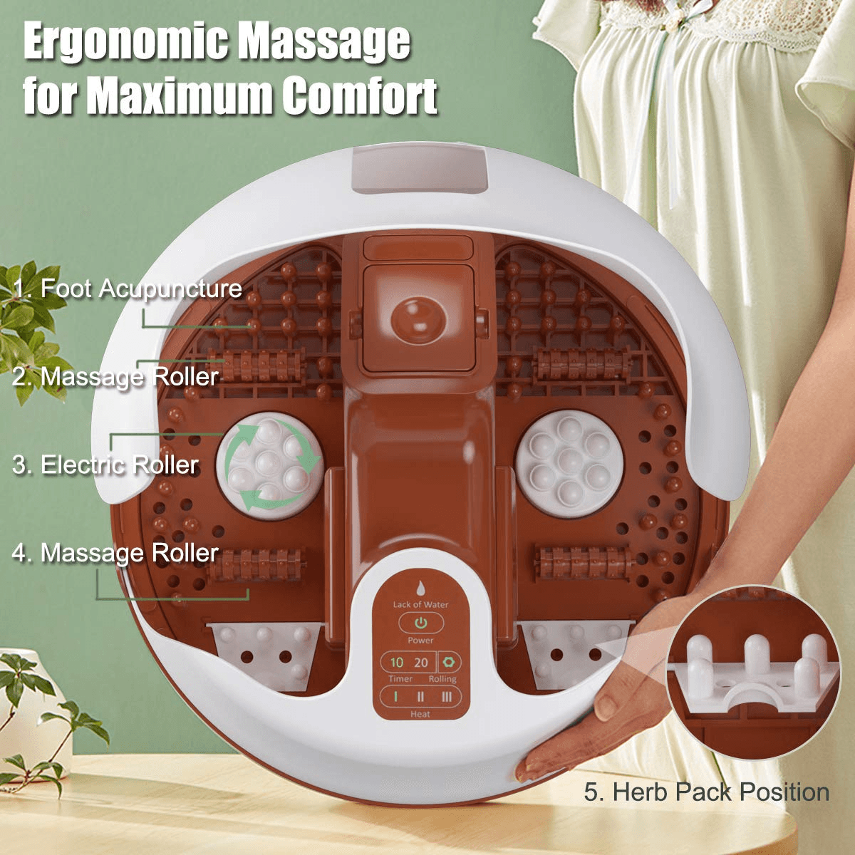 Giantex Steam Foot Spa Bath Massager w/3 Heat Levels, Pedicure Massage Rollers, Foot Spa Massager for Stress Relief (Brown/Gray)