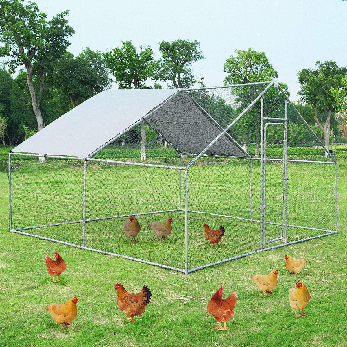 Giantex Large Metal Chicken Coop Walk-in Chicken Coops Run House Shade Cage with Waterproof and Anti-Ultraviolet Cover
