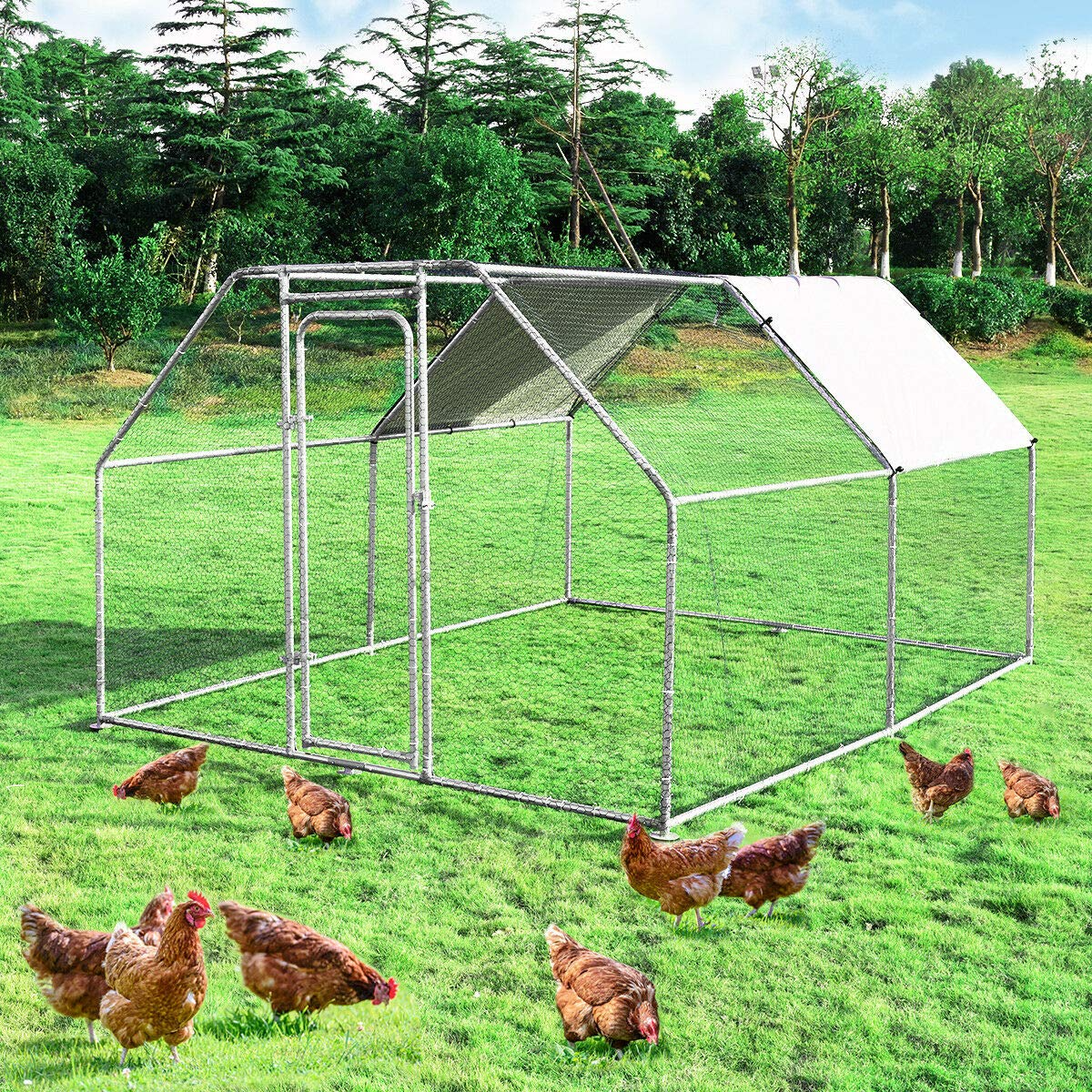 Large Metal Chicken Coop Walk-in Chicken Coops Hen Run House Shade Cage with Waterproof and Anti-Ultraviolet Cover for Outdoor Backyard