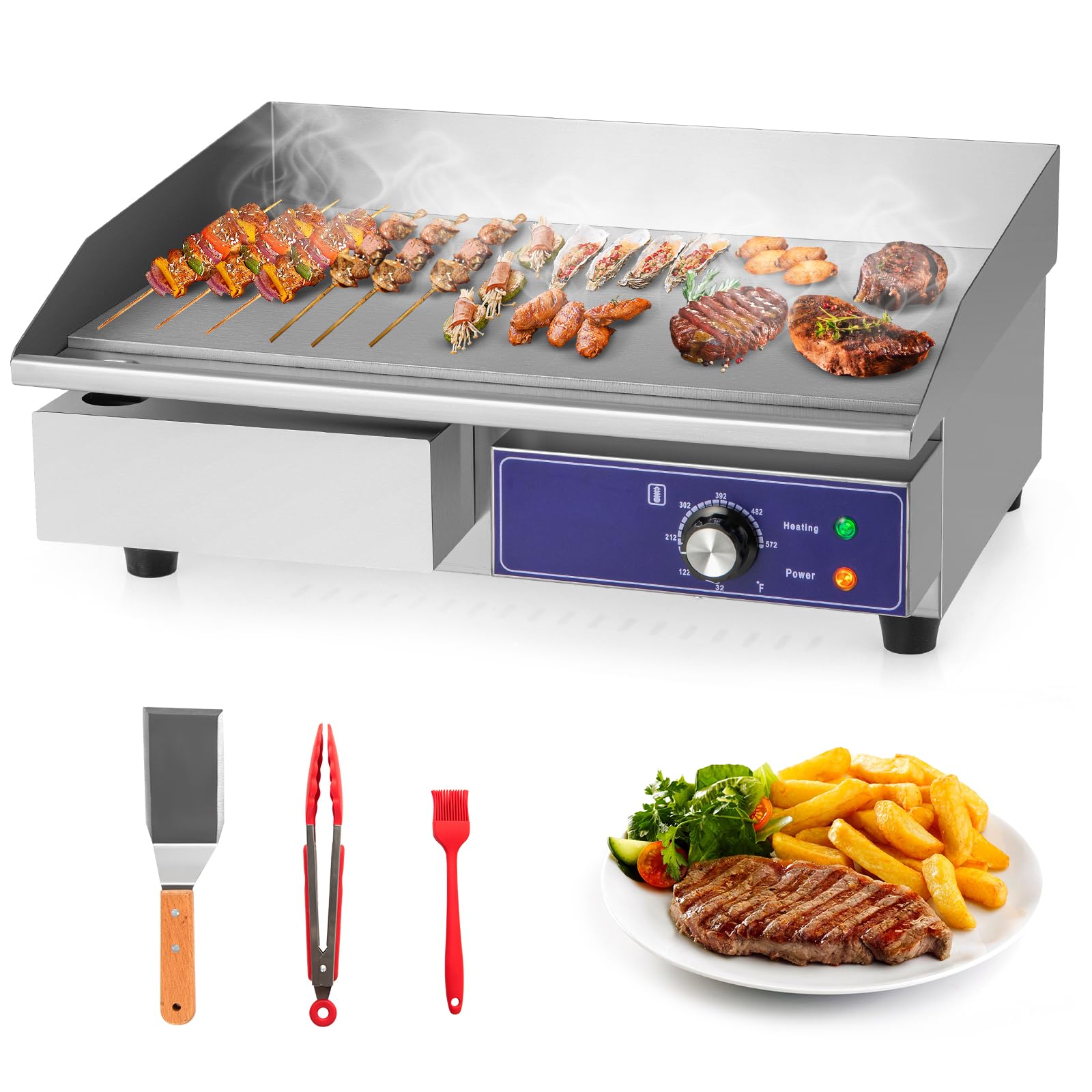 Giantex Commercial Electric Griddle 22" - 110V 2000W Countertop Griddle with Cast Iron Griddle Plate & Stainless Steel Frame
