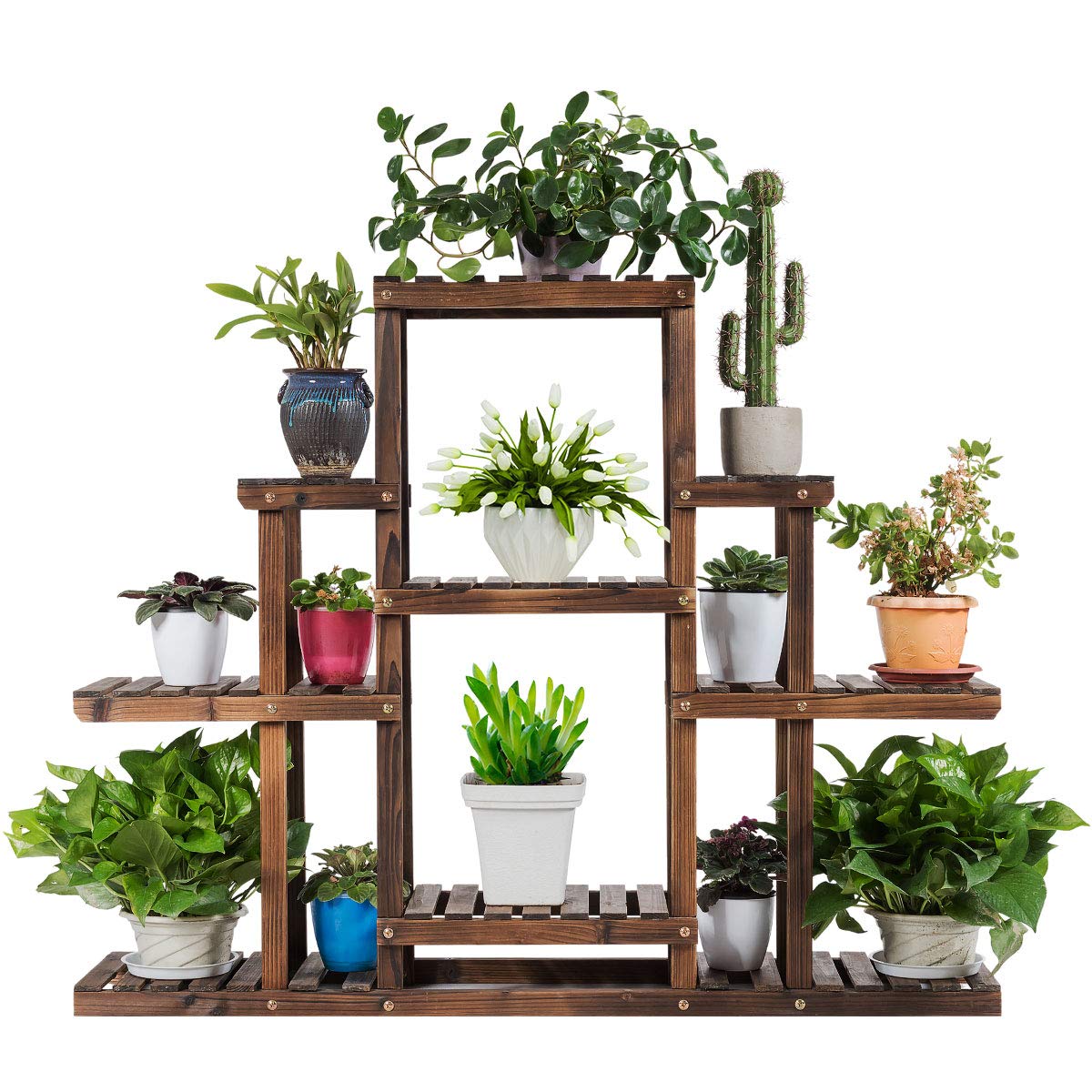 Giantex Flower Rack Wood Plant Stand Wood Shelves Bonsai Display Shelf