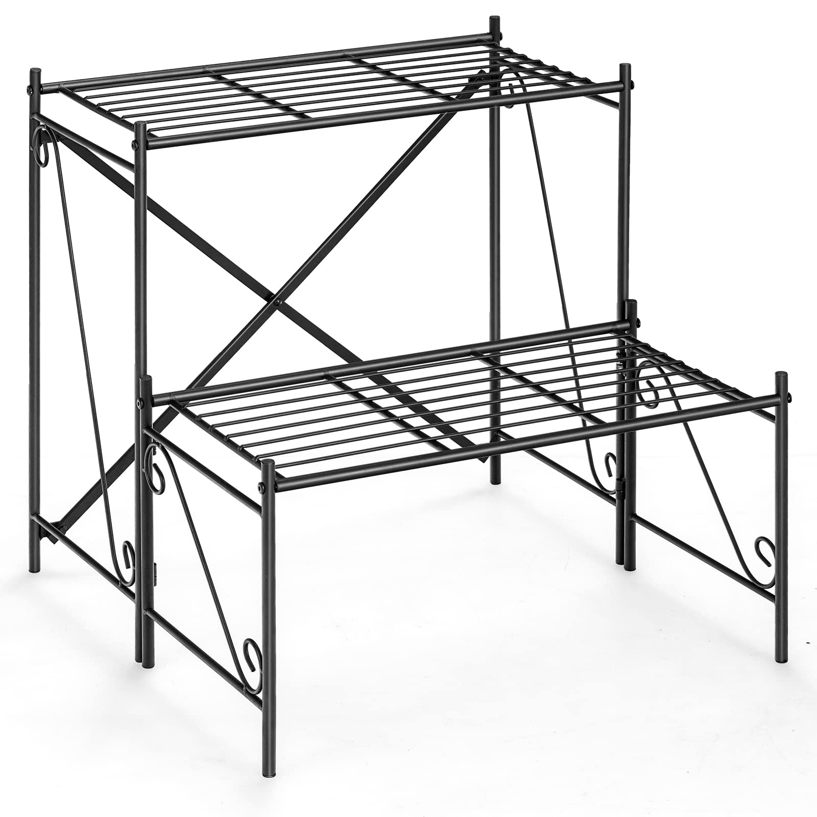 Giantex 2 Tier Stair Style Metal Plant Stand, Flower Pot Display Holder with Widened Grid Rack