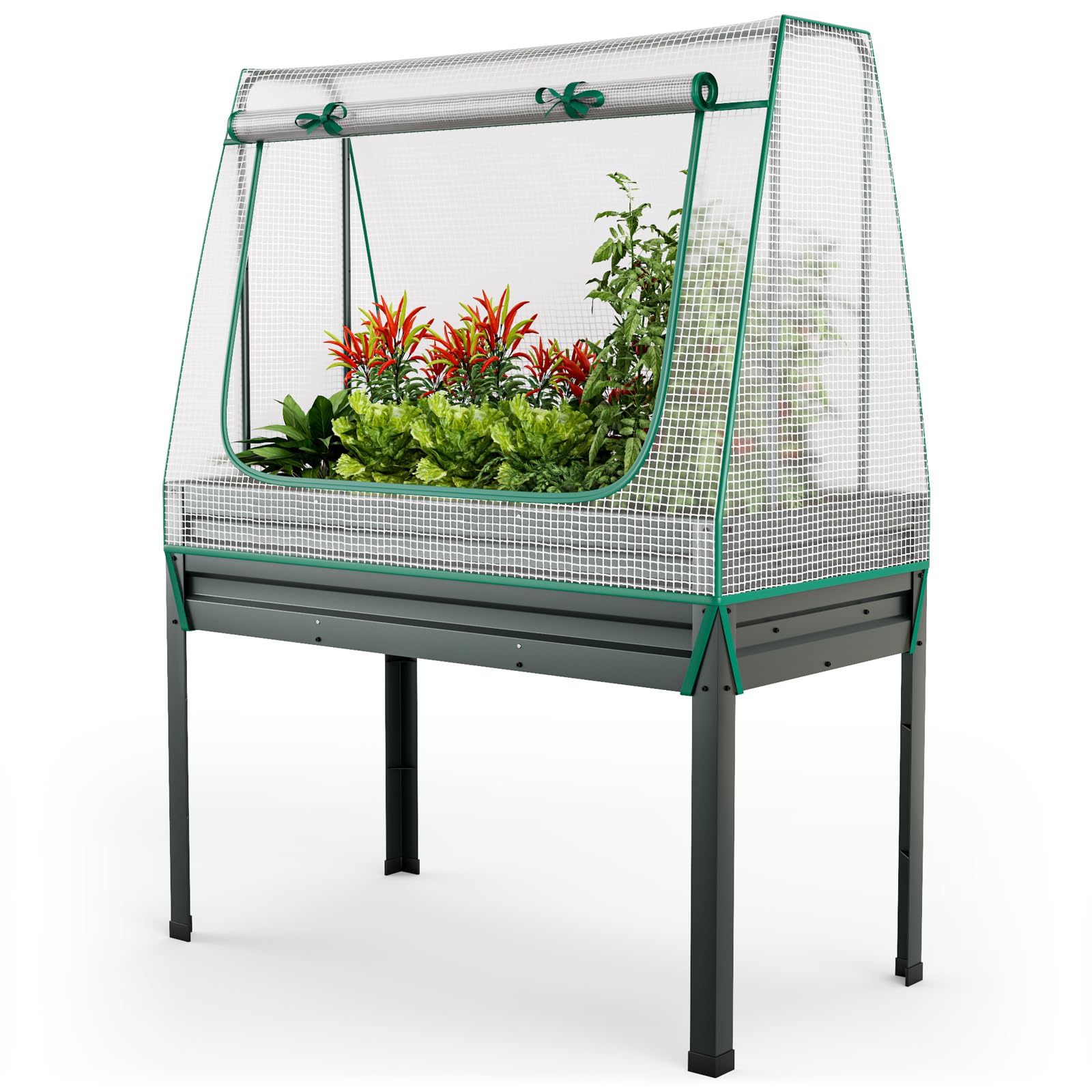 Giantex 3-in-1 Raised Garden Bed with Greenhouse Cover & Trellis Rope, 46”x23.5”x59” Raised Bed for Flower Herb Vegetable