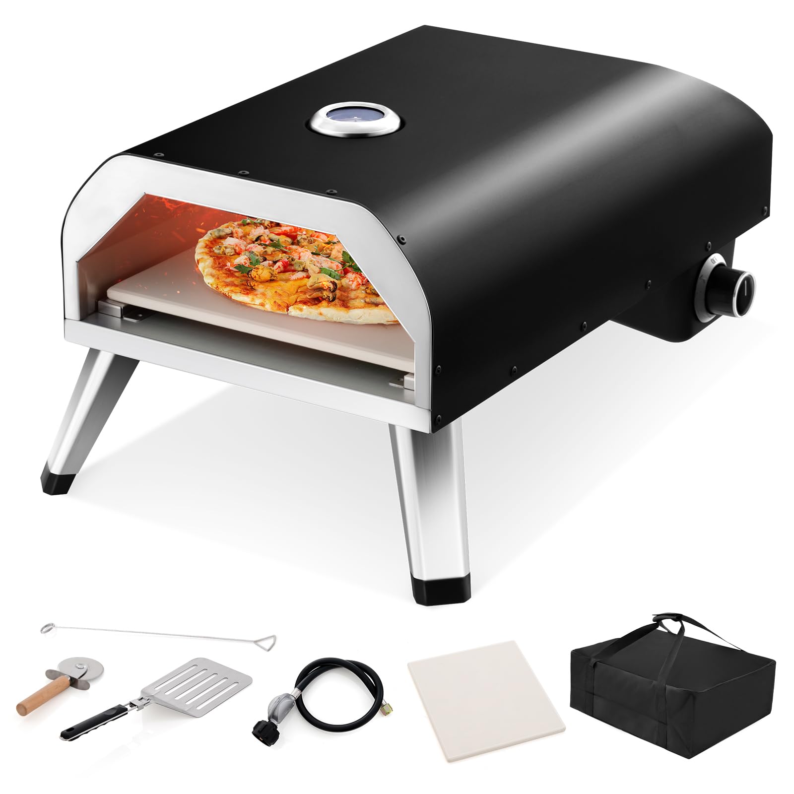 Giantex Gas Pizza Oven, 15,000 BTUs Outdoor Propane Pizza Maker with 12 inch Pizza Stone