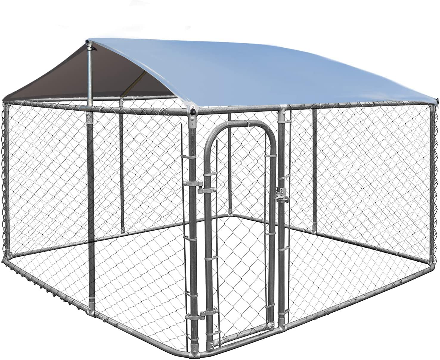 Giantex Outdoor Dog Kennel with Roof, 7.5ft Dog Fence with Door and Waterproof Cover