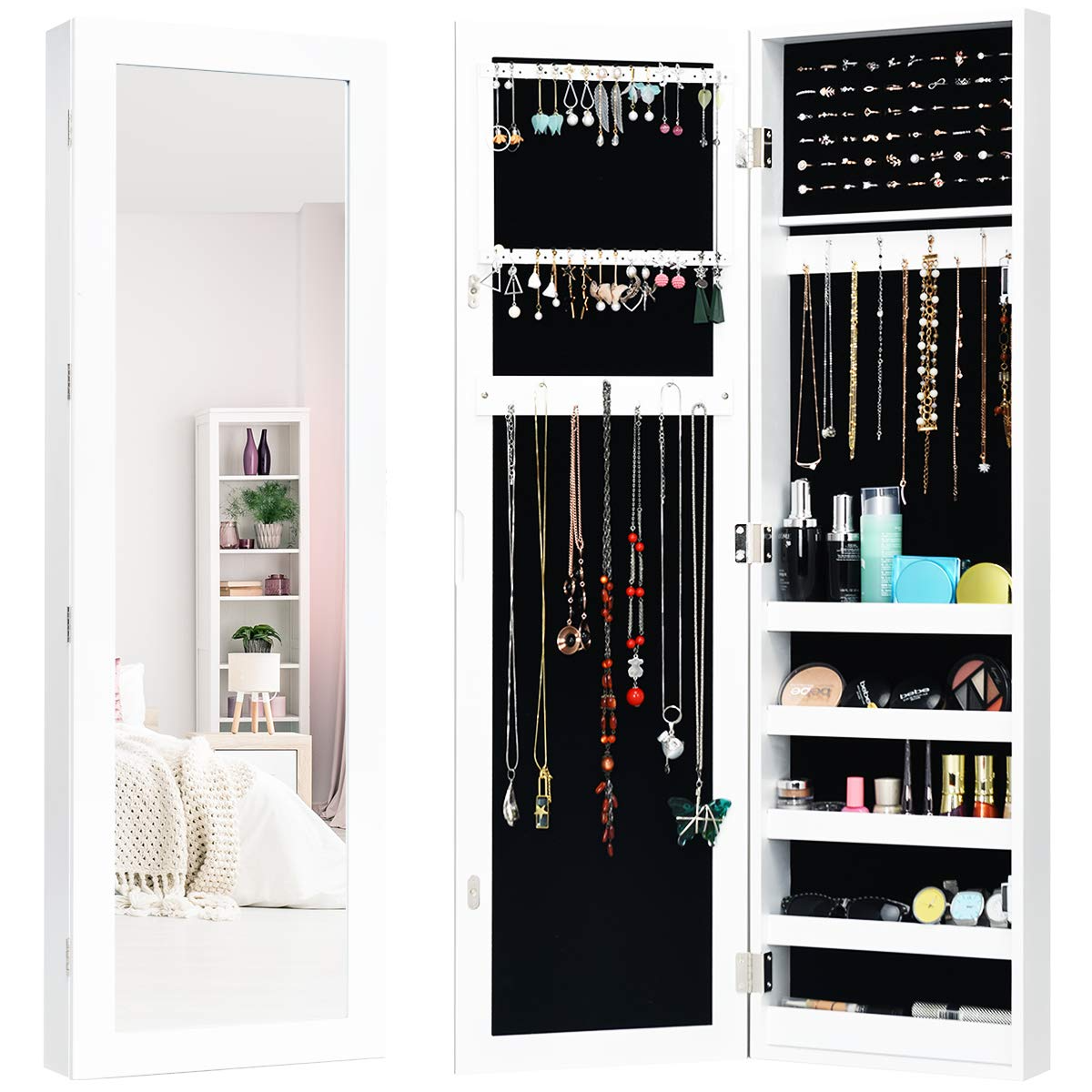 Giantex Wall Door Mounted Jewelry Armoire Cabinet with Full-length Mirror