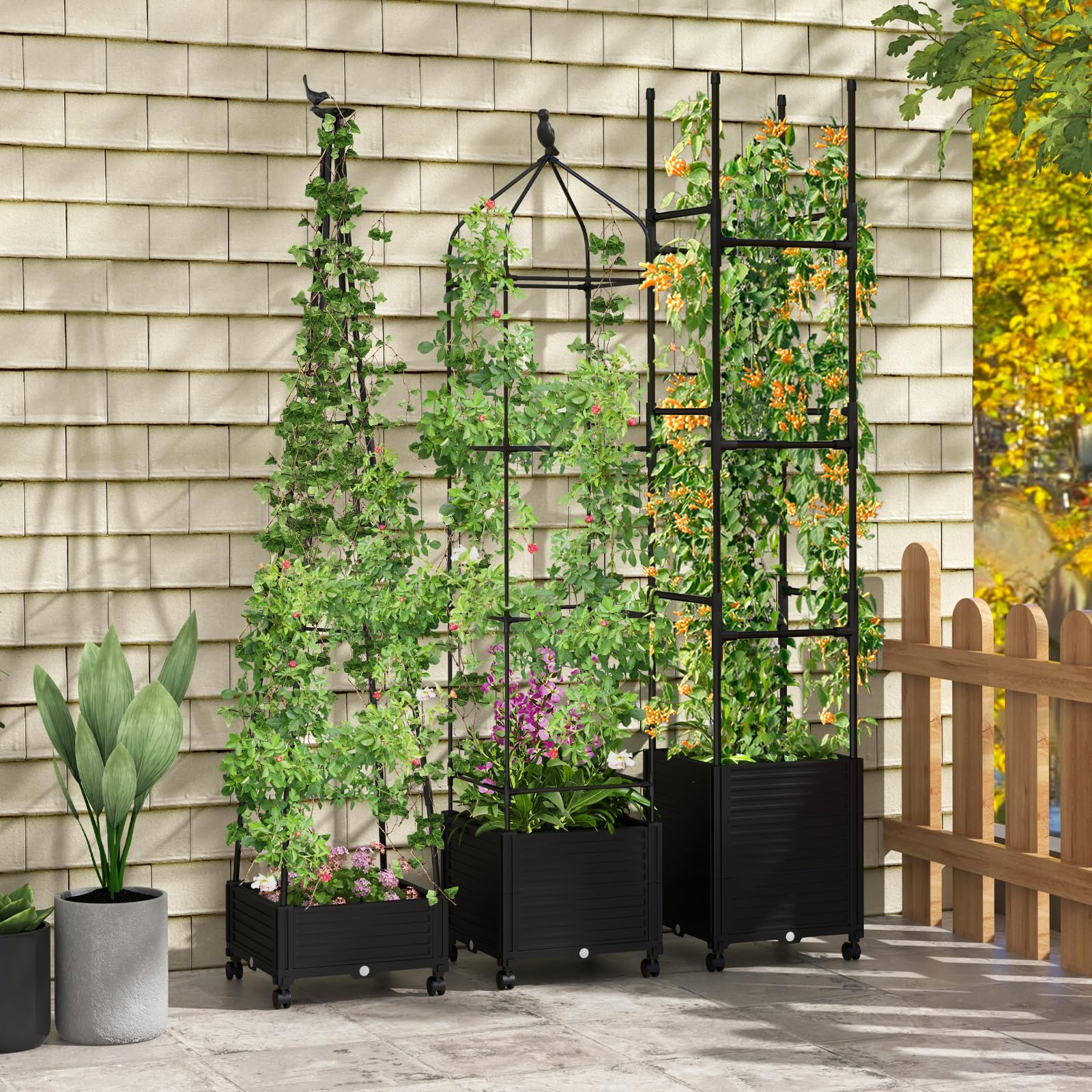 Giantex Rolling Raised Garden Bed with Climbing Trellis