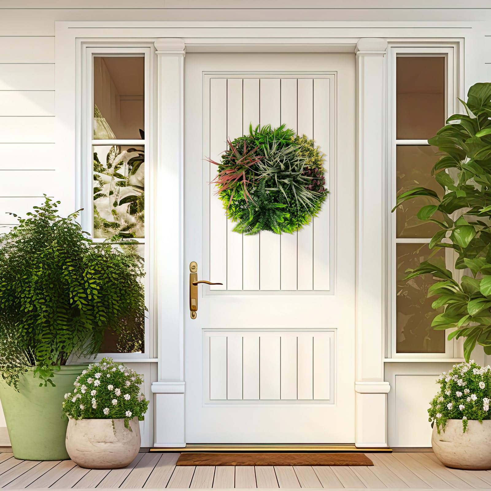 Giantex 2 Pack Hanging Artificial Plants Panels, 20" Round Framed 3D Greenery Wall Art Decor