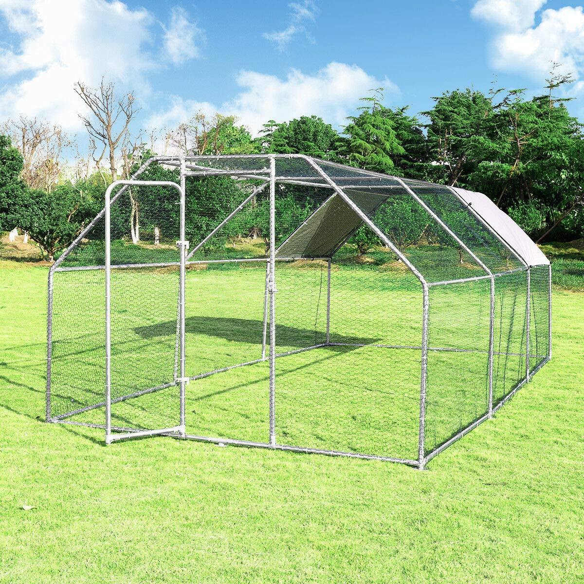 Giantex Large Metal Chicken Coop Walk-in Chicken Coops Hen Run House Shade Cage with Waterproof and Anti-Ultraviolet Cover for Outdoor Backyard