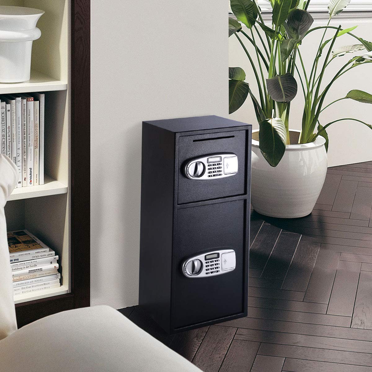 Safe Box Security Lock Box with Double Door and Keys, Gun Cash Valuable Storage