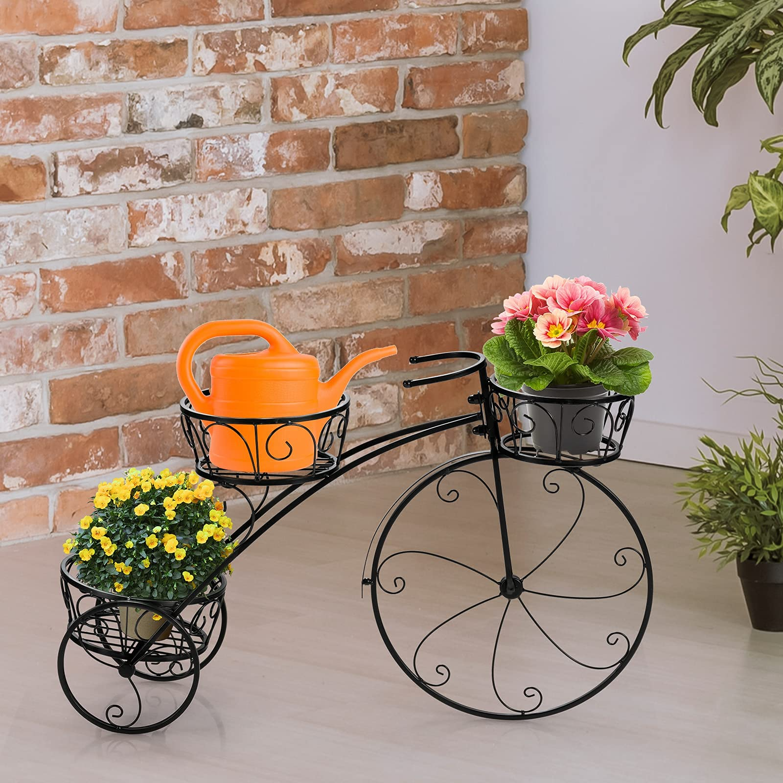Giantex Tricycle Plant Stand Flower Pot Cart Holder with 3 Decorative Wheels