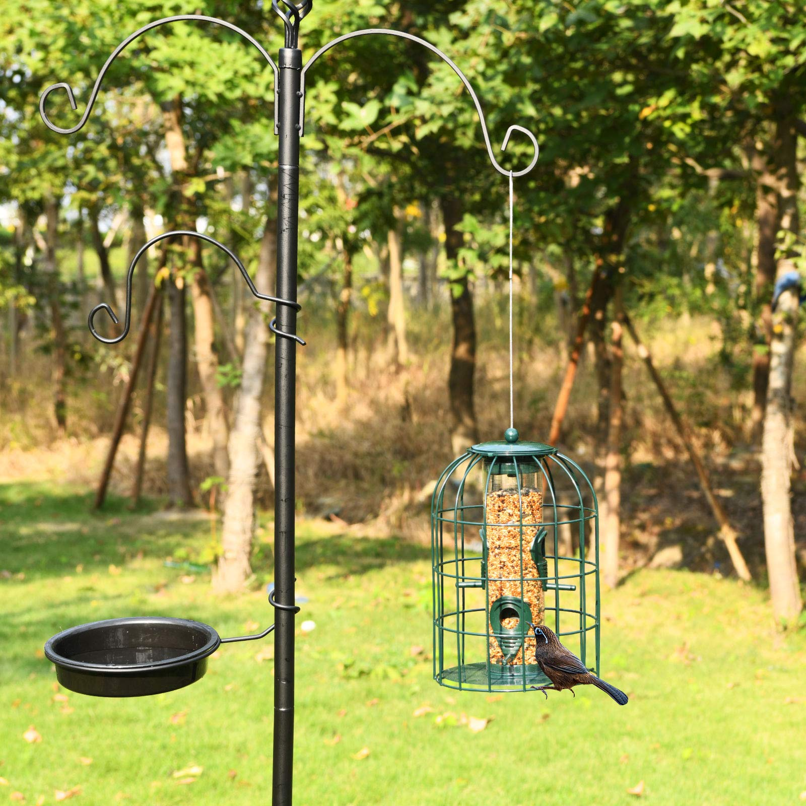 Giantex Metal Hanging Bird Feeder, Outdoor Squirrel-Proof Bird Feeder Cage with 4 Feeding Ports, Transparent PC Tube