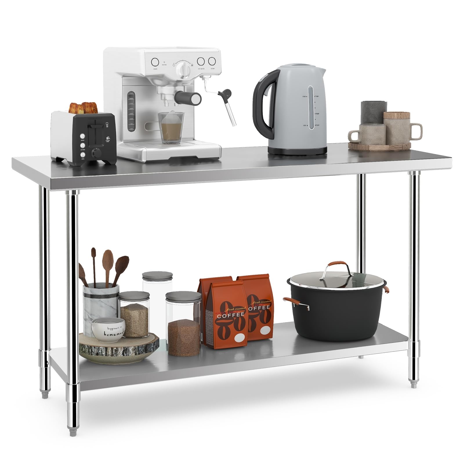 Giantex Stainless Steel Table, 24 x60 Inches Commercial Work Table with Adjustable Undershelf and Foot Pads