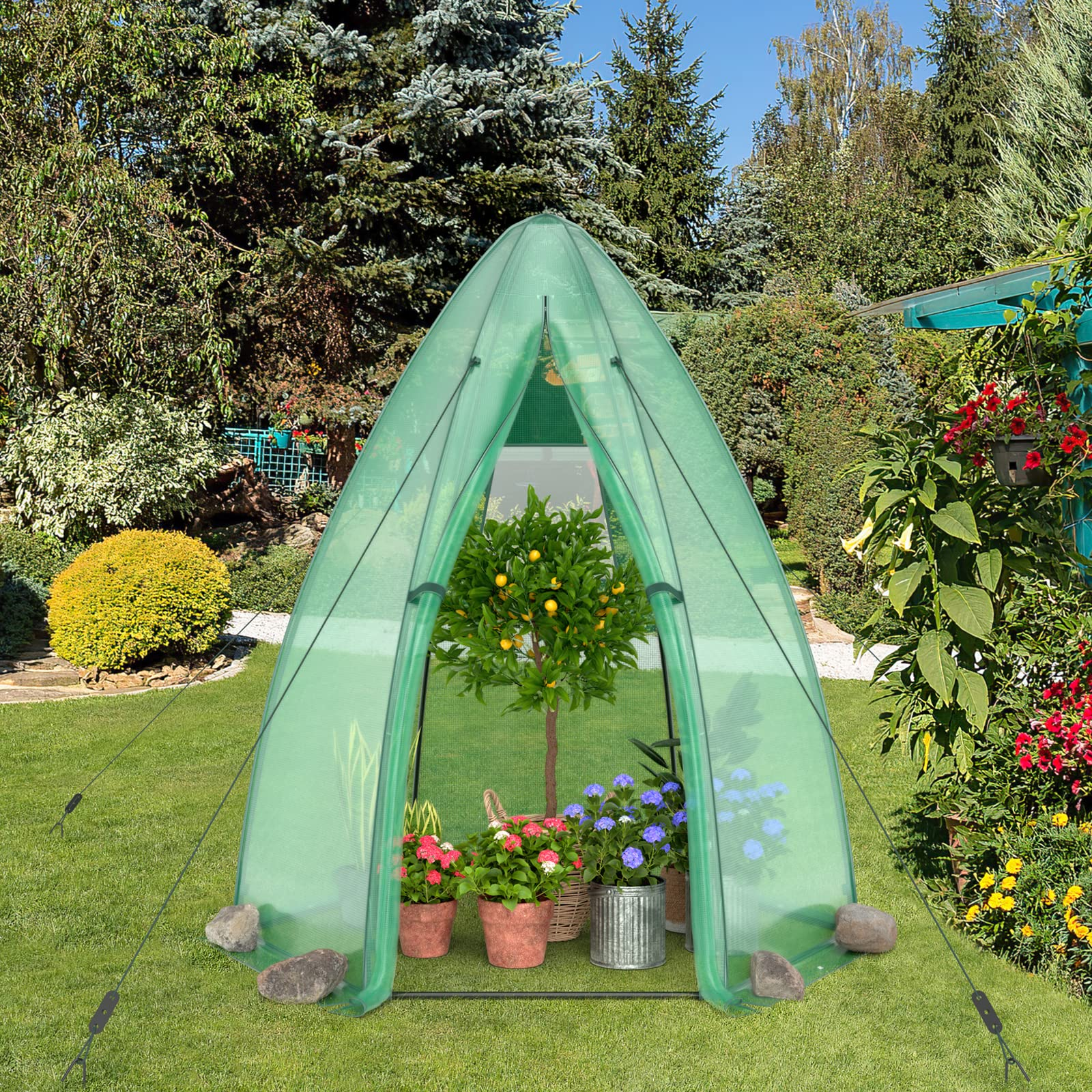 Giantex Portable Walk-in Greenhouse - 5.5’x5.5’x6’ PE Cover, Roll-up Zippered Door, Window