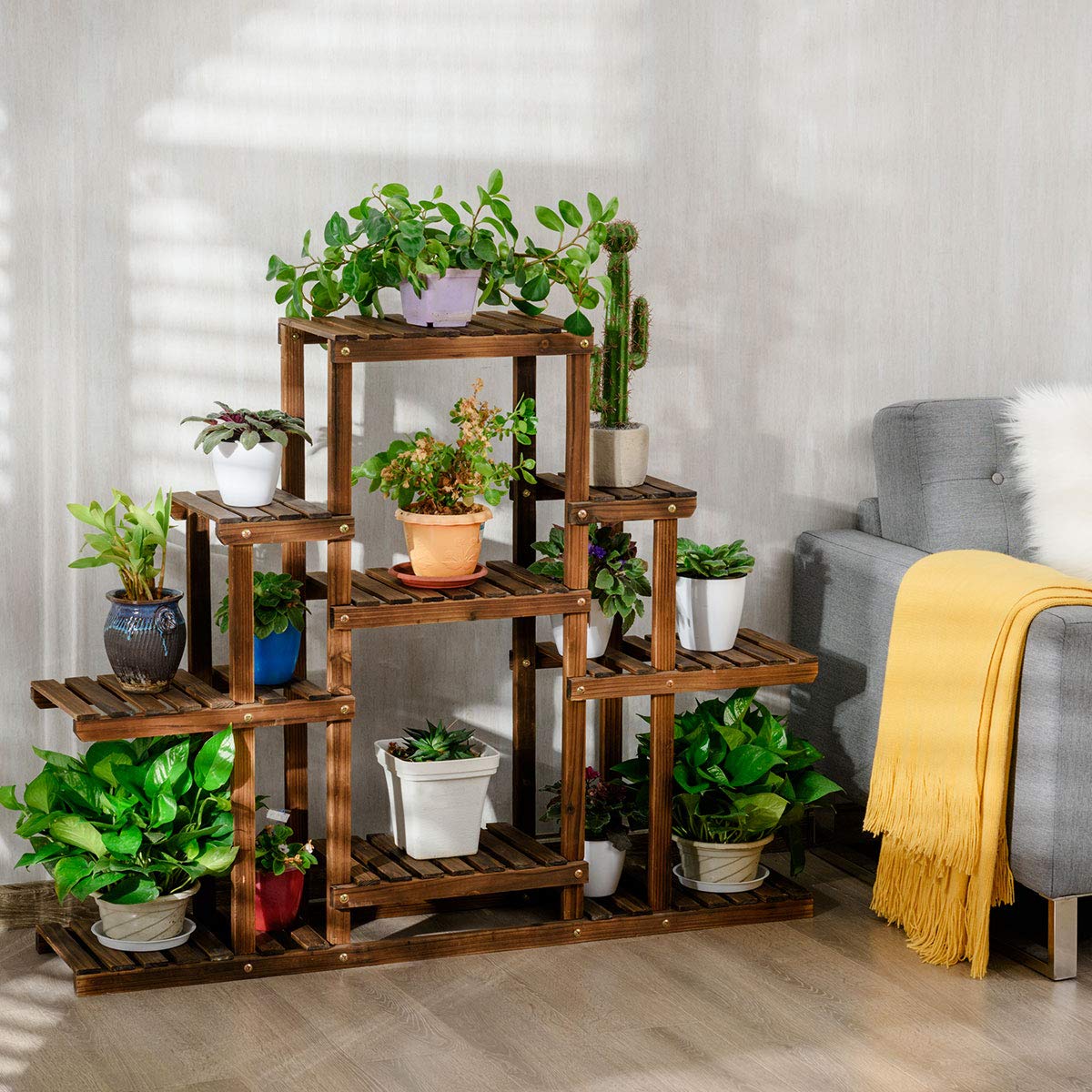 Giantex Flower Rack Wood Plant Stand Wood Shelves Bonsai Display Shelf