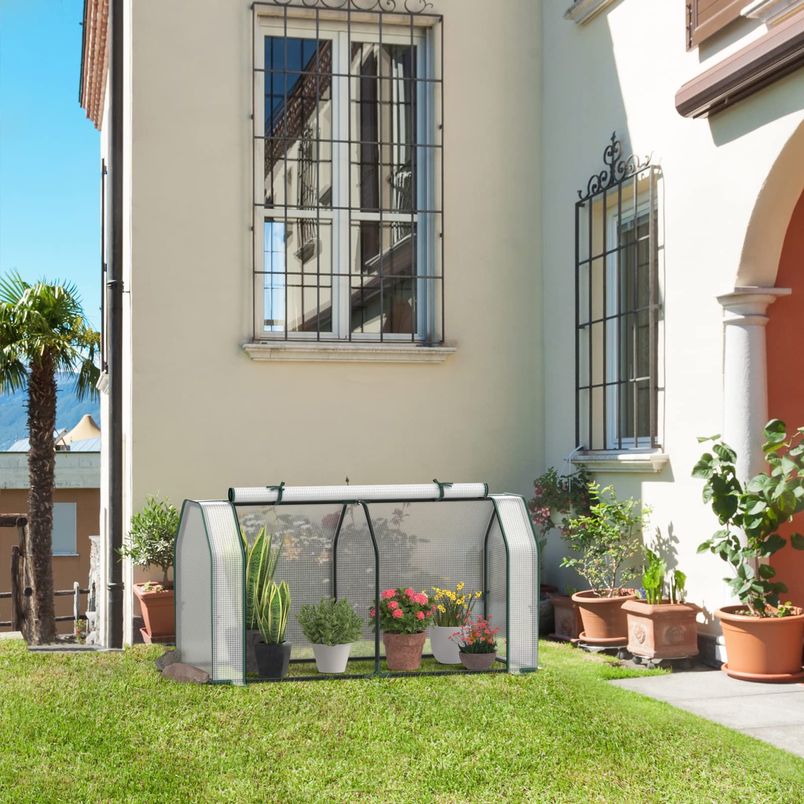 Giantex Mini Portable Greenhouse - for Raised Garden Bed, 47.5”x 21.5”x 24” Green House with PE Cover Zipper Door