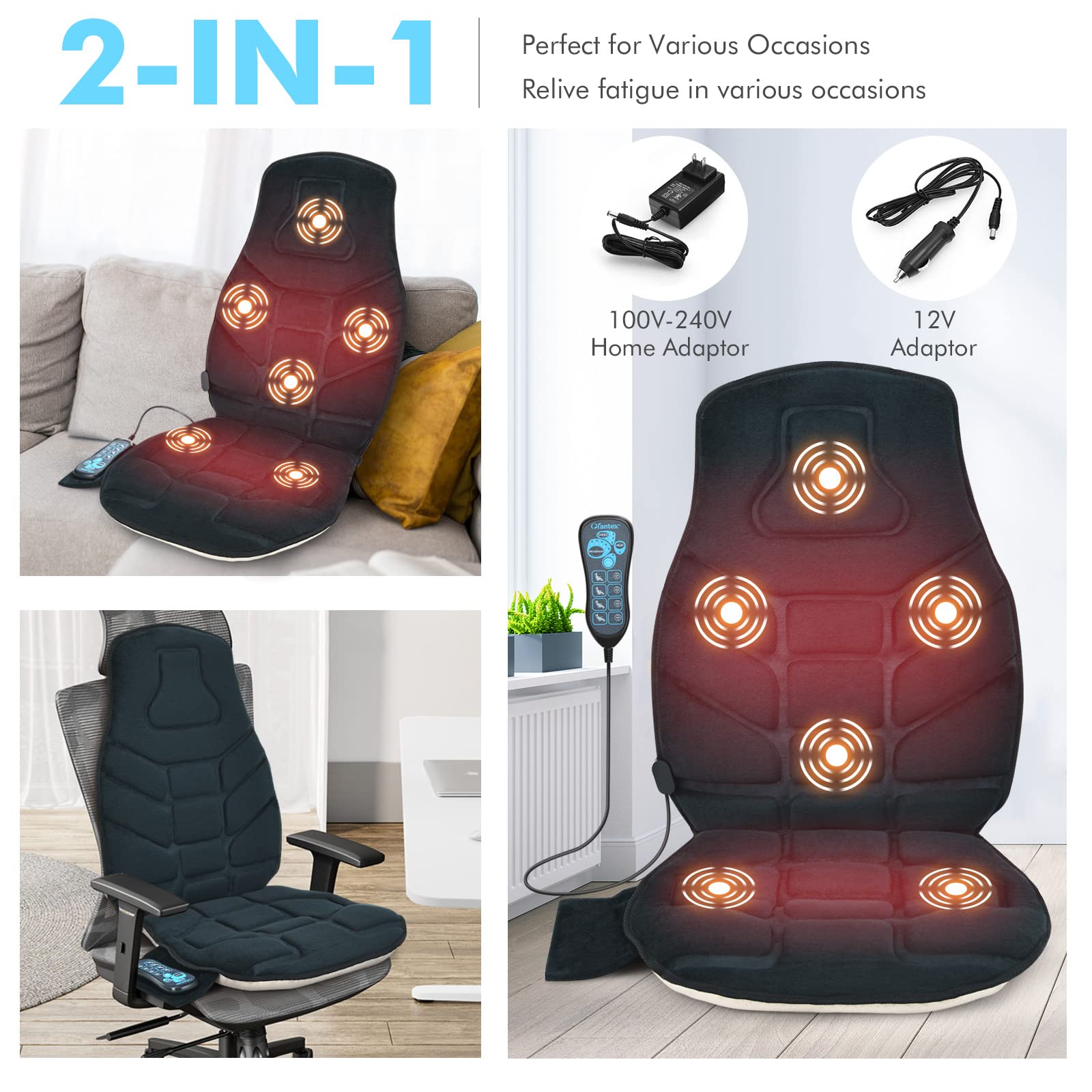 Giantex Memory Foam Massage Seat Cushion, Back Massager with 6 Vibration Massage Nodes & 2