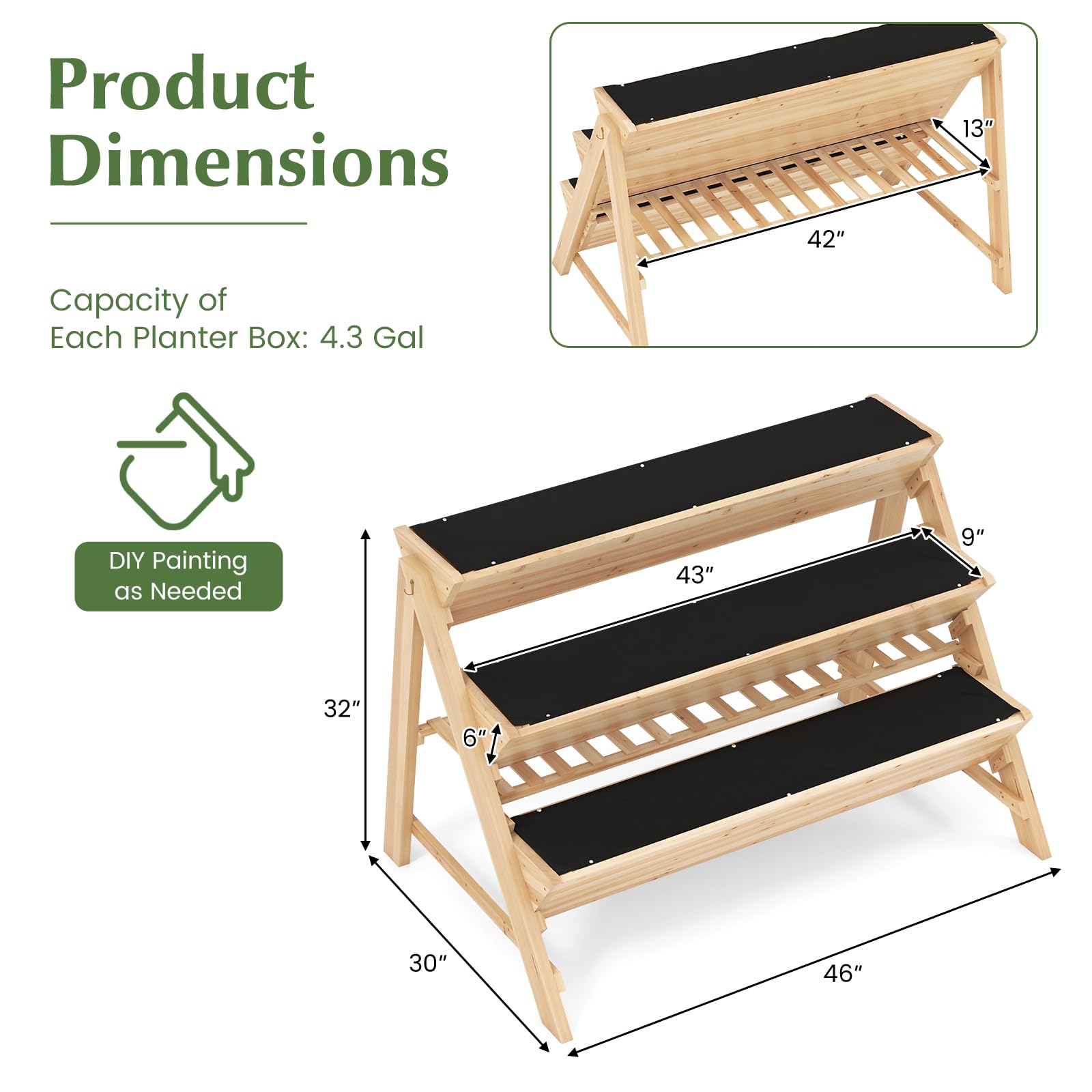 Giantex 3-Tier Raised Garden Bed, Wooden Vertical Planter Box with Storage Shelf