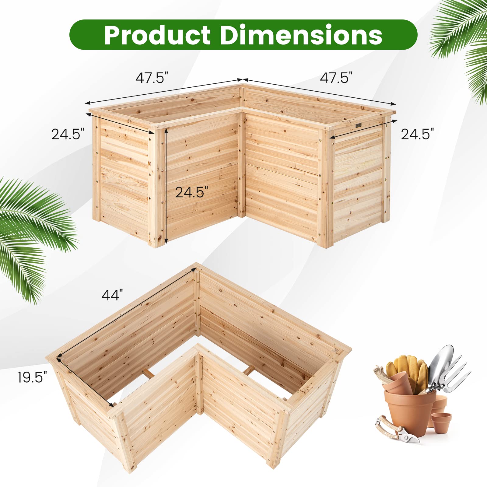 Giantex Raised Garden Bed, 47.5" x 47.5" x 24.5" Wooden Planter Box, Outdoor L-Shaped Deep Garden Bed for Sapling Flower Herb Vegetable Fruit