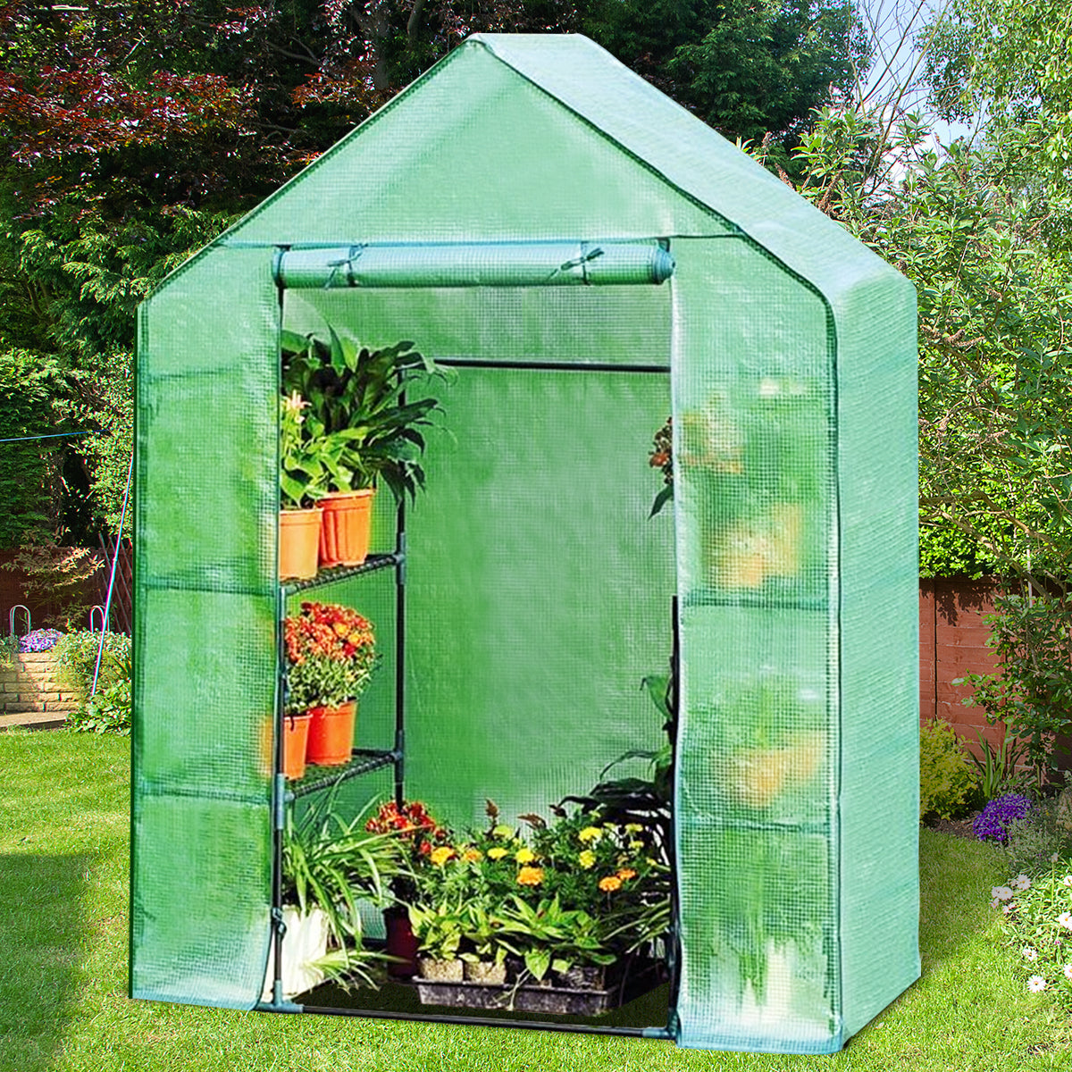 Greenhouse Outdoor Large Walk-in Plant Green house for Plants (Green)