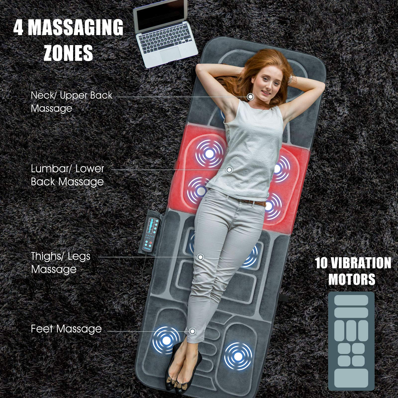 Giantex Full Body Massage Mat with Heat, Back Massage Chair Pad with 10 Vibration Motors