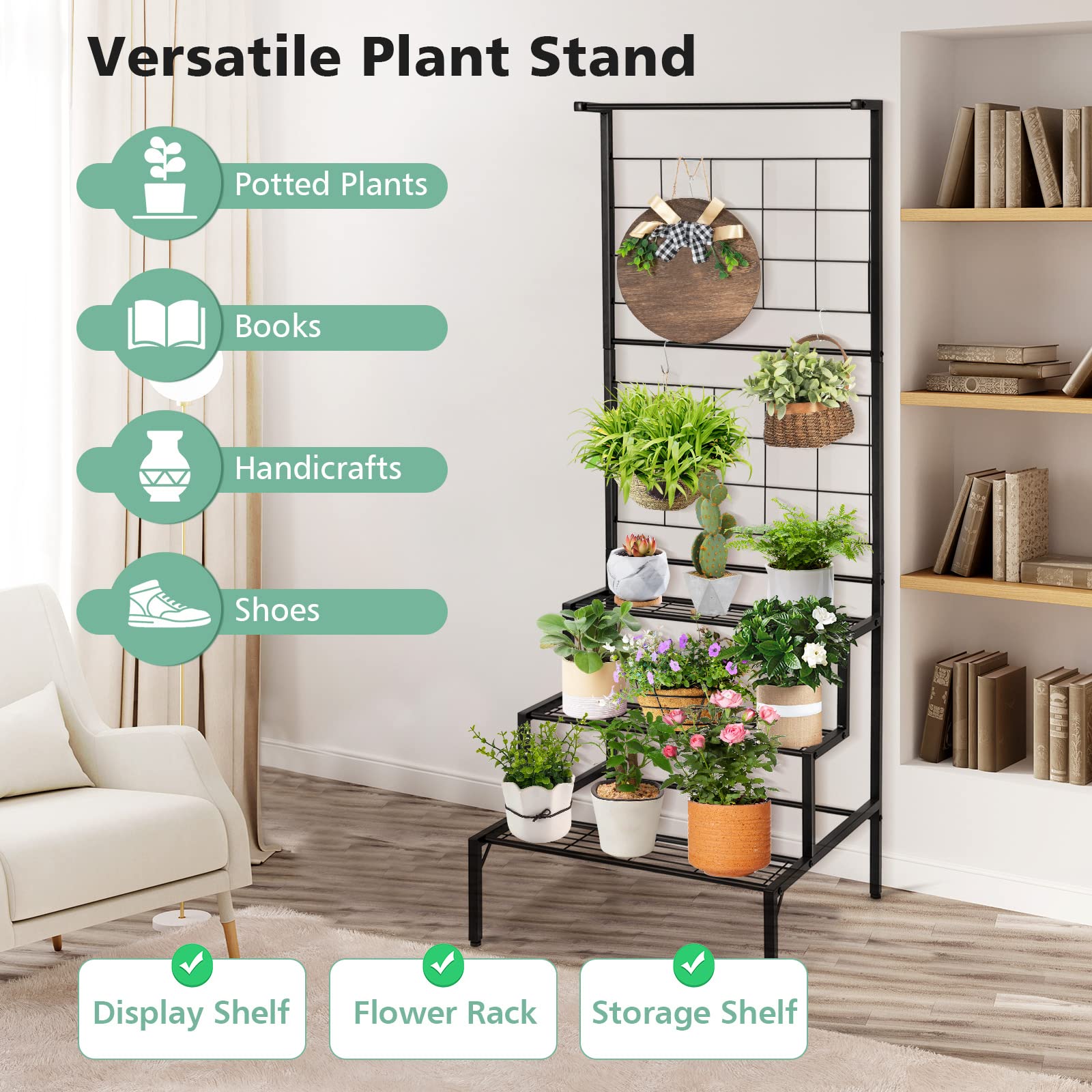 Giantex 3-Tier Hanging Plant Stand Indoor, Tall Ladder Plant Shelf
