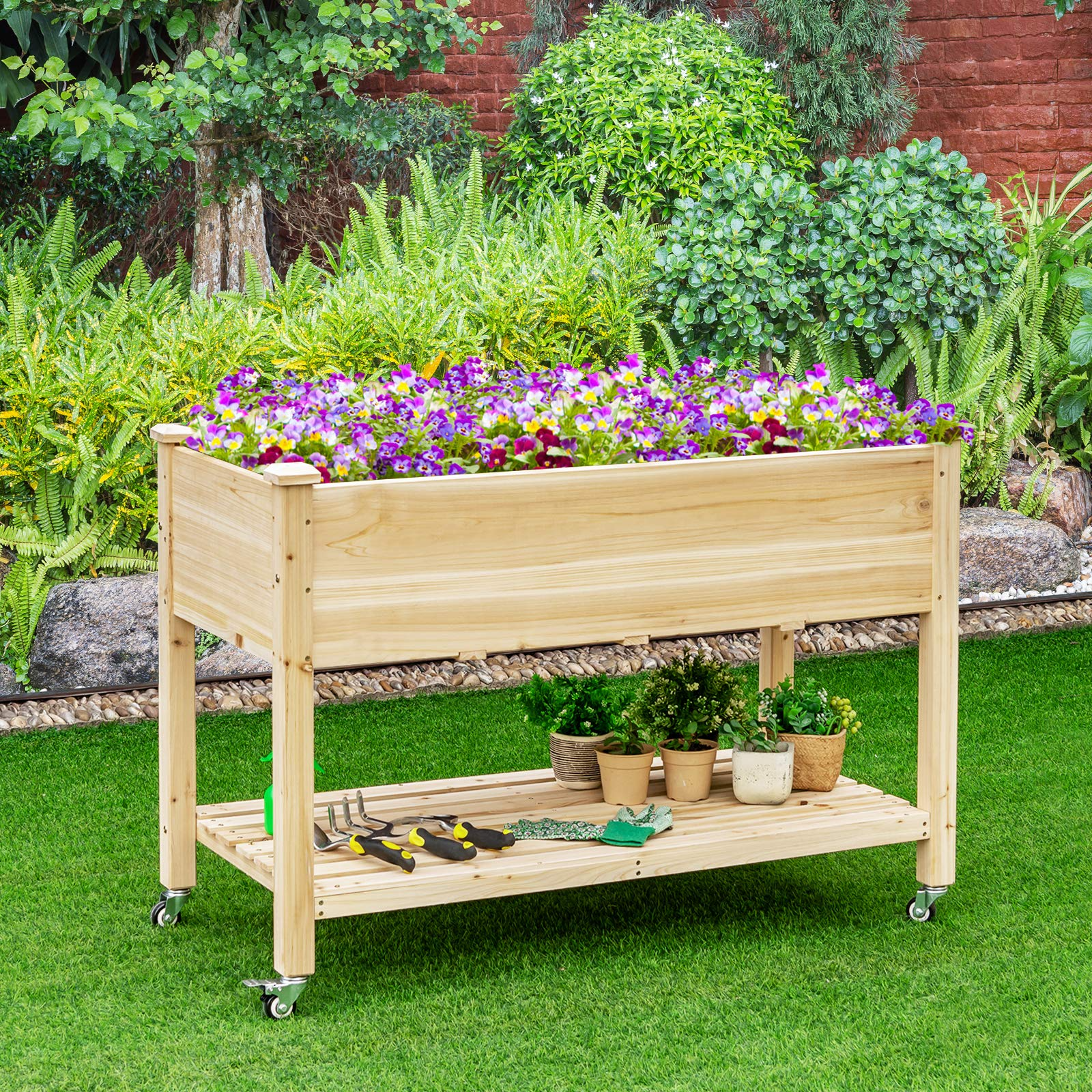 Raised Garden Bed on Wheels, 47.5" L X 23.5" W X 33" H
