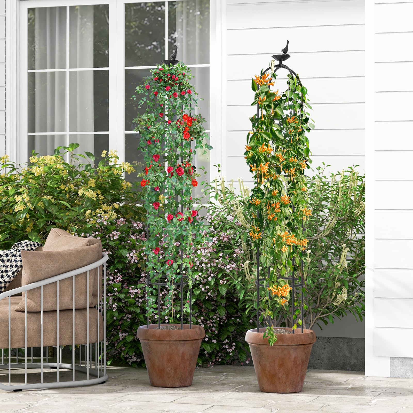 Giantex 2-Pack Tomato Cages, 69” PE-Coated Metal Garden Obelisk Trellis for Climbing Plants