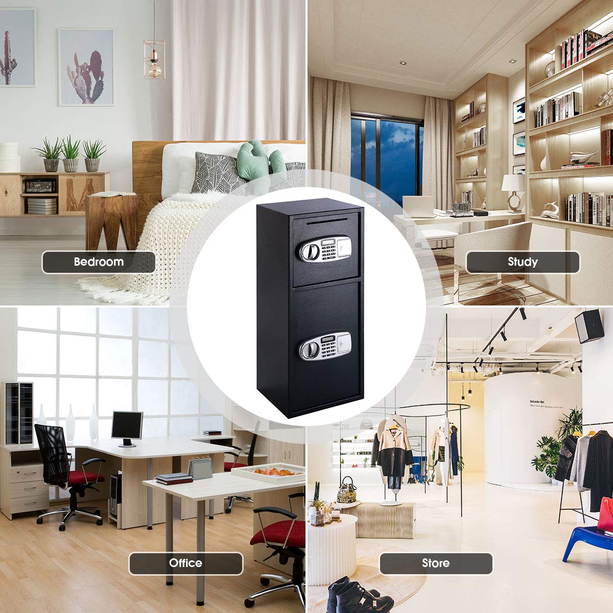 Safe Box Security Lock Box with Double Door and Keys, Gun Cash Valuable Storage