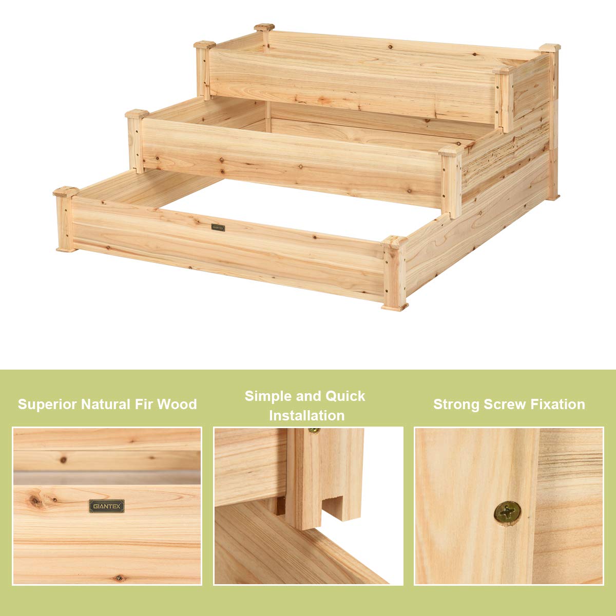 3 Tier Raised Garden Bed, 49'' x 49'' x 22" (L x W x H)
