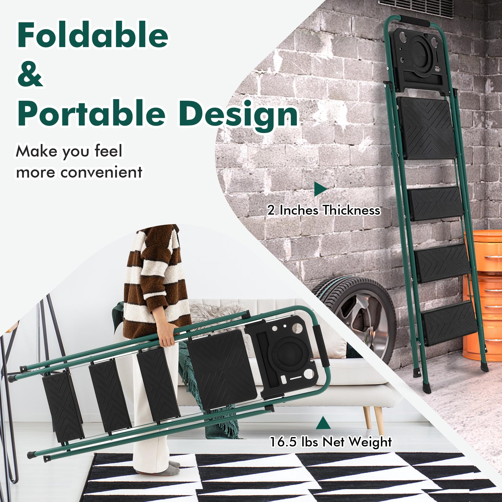 Giantex 4 Step Ladder with Utility Tray, Folding Step Stool with Anti-Slip Footpads