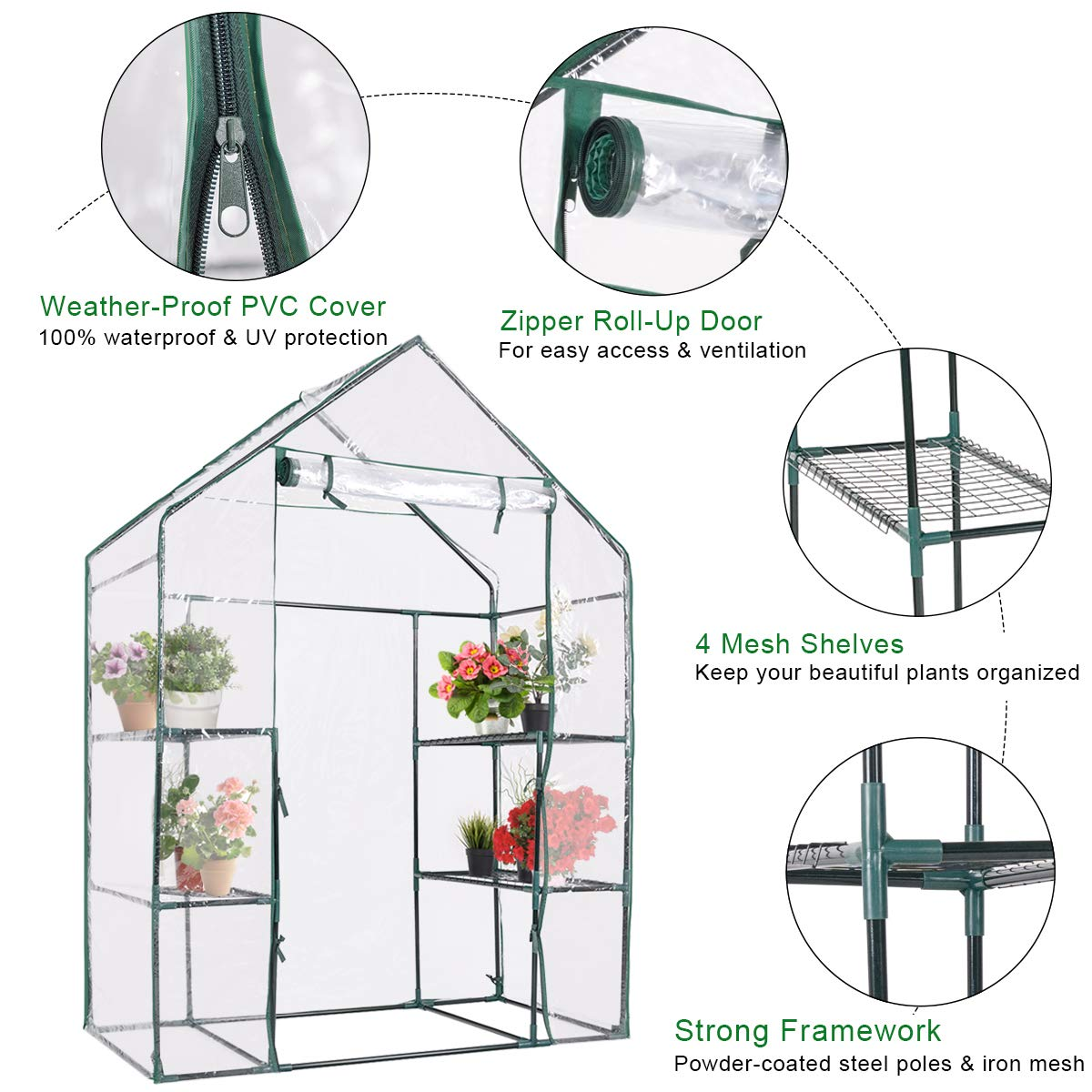Giantex Greenhouse Outdoor Large Walk-in Plant Green House with 3 Tier Shelves for Plants
