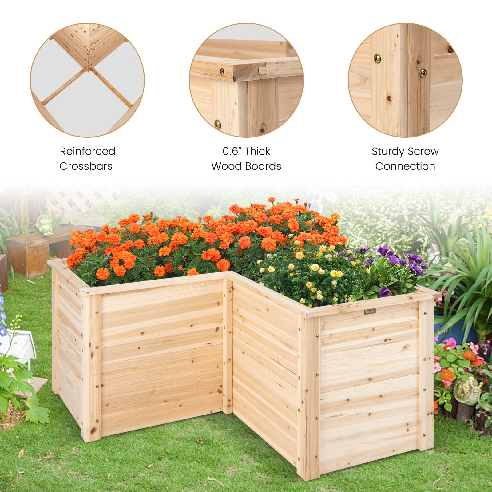 Giantex Raised Garden Bed, 47.5" x 47.5" x 24.5" Wooden Planter Box, Outdoor L-Shaped Deep Garden Bed for Sapling Flower Herb Vegetable Fruit