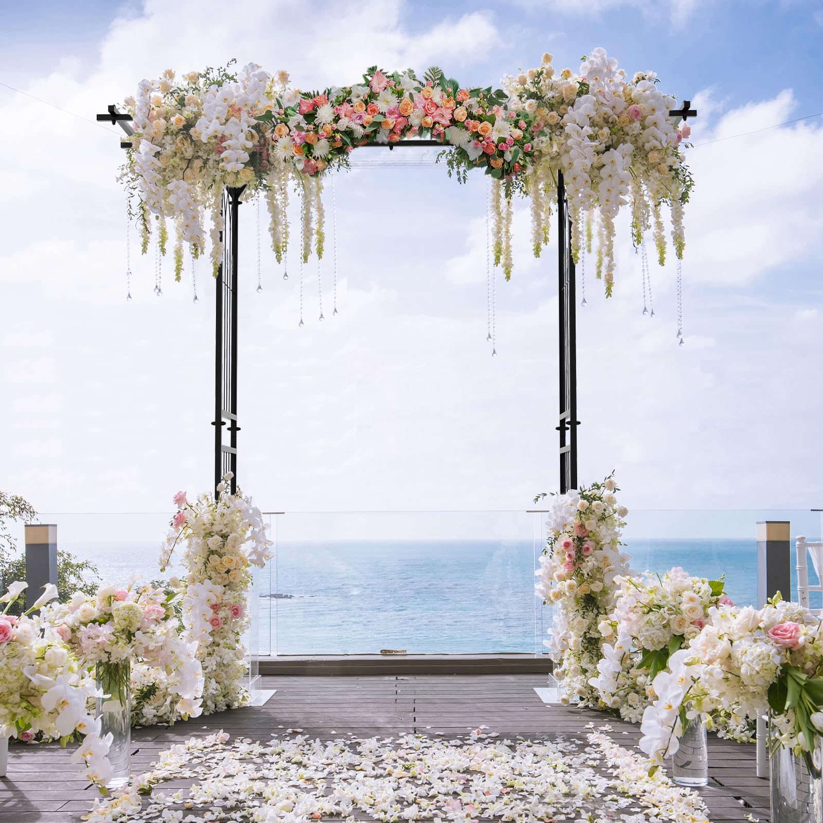 Giantex Garden Arch Trellis, Wedding Arbor for Ceremony Party, 79''W x 81''H, Metal Garden Arbor for Climbing Plants Rose