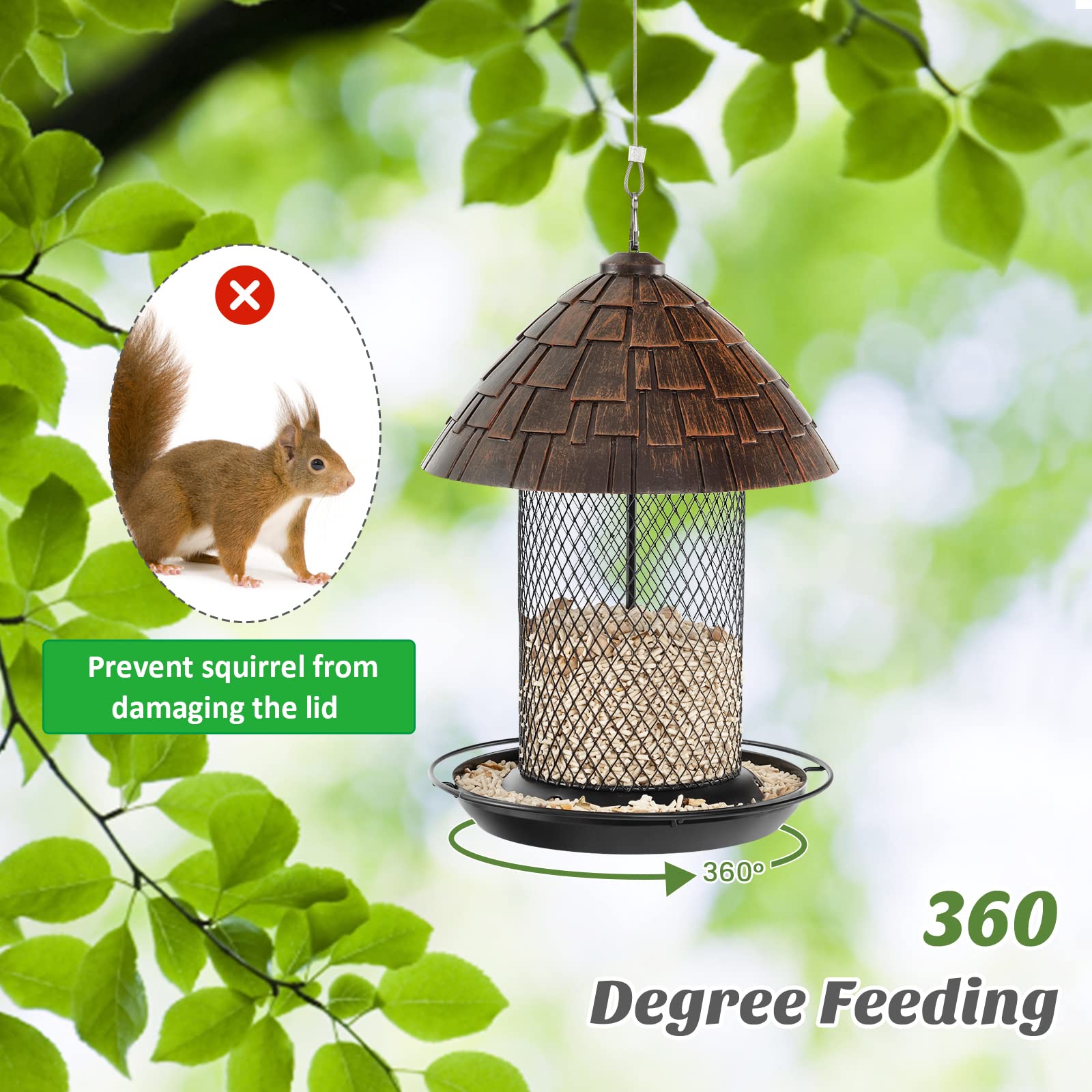 Giantex Bird Feeder, Hanging Wild Bird Feeders with Squirrel Proof Metal Mesh