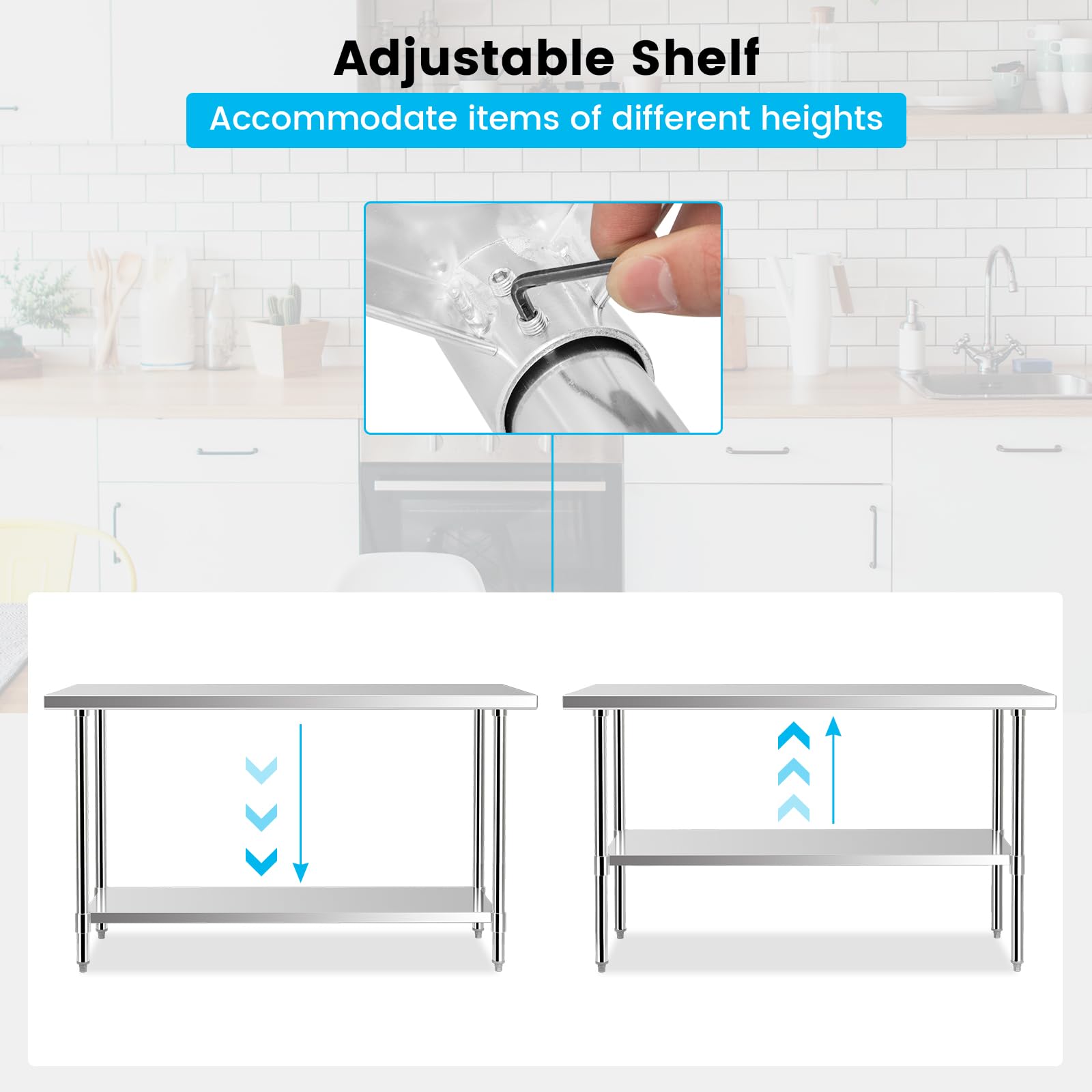 Giantex Stainless Steel Table, 24 x60 Inches Commercial Work Table with Adjustable Undershelf and Foot Pads