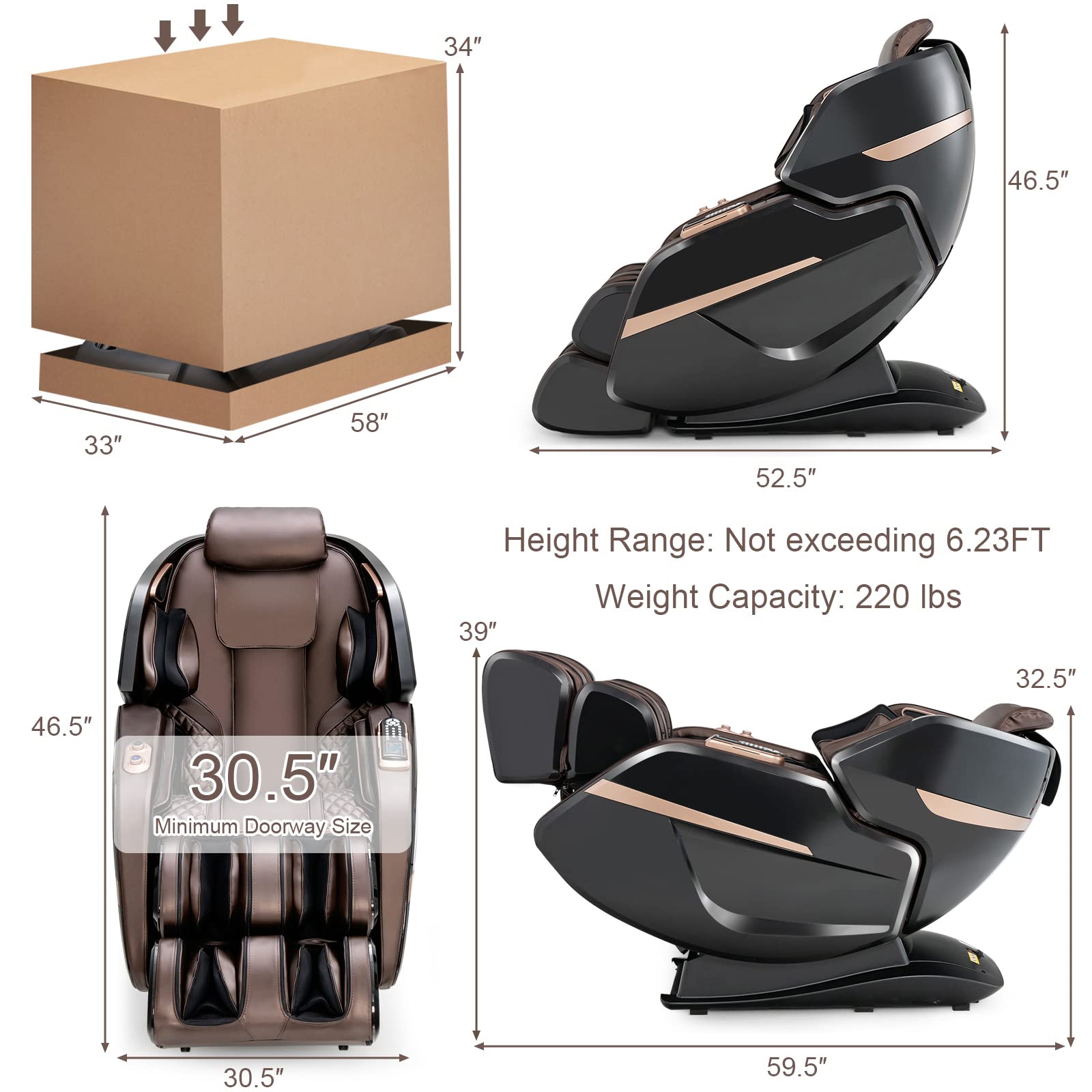 Giantex Massage Chair Full Body - 3D Massage Recliner with 55" Double SL Track, Zero Gravity Mode