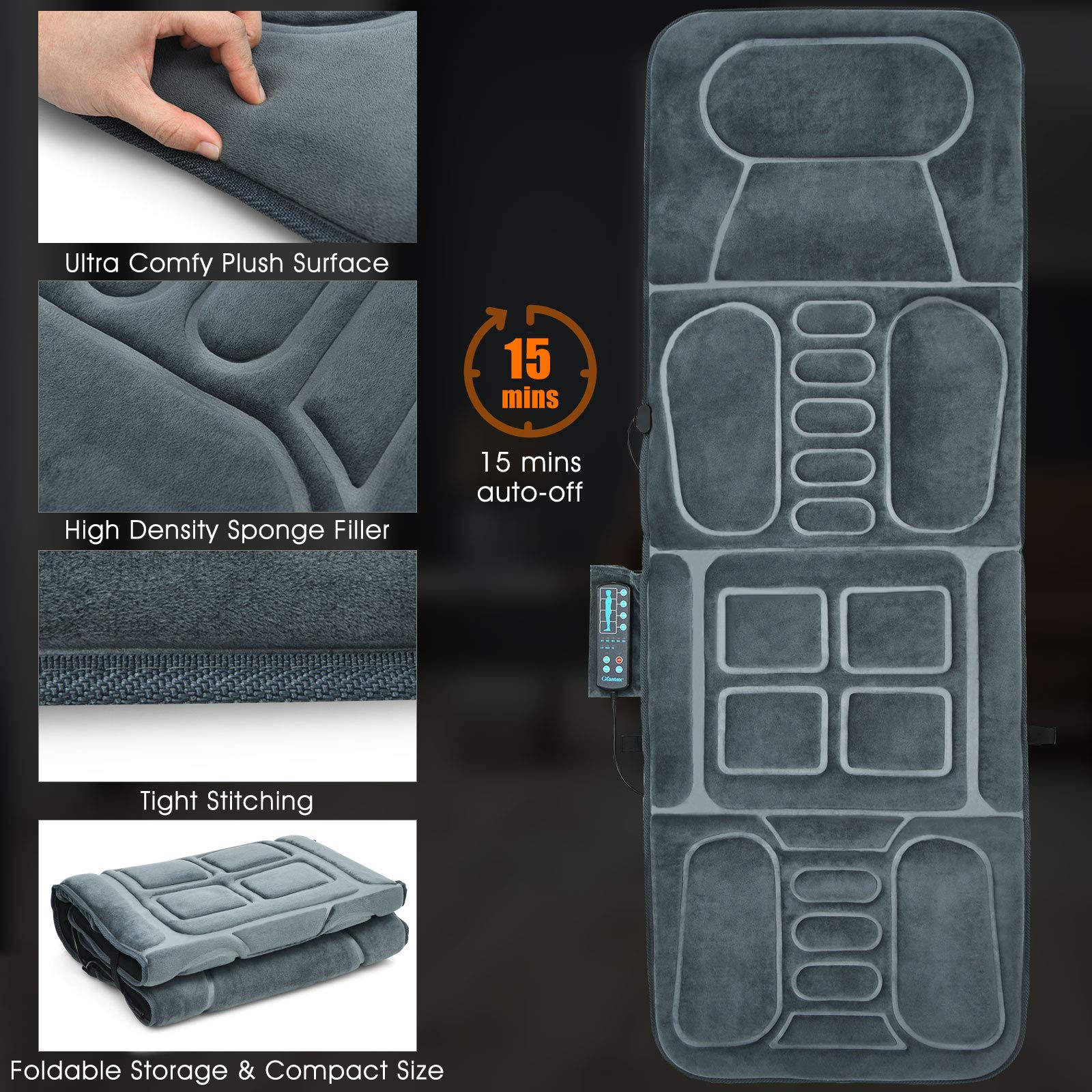 Giantex Full Body Massage Mat with Heat, Back Massage Chair Pad with 10 Vibration Motors