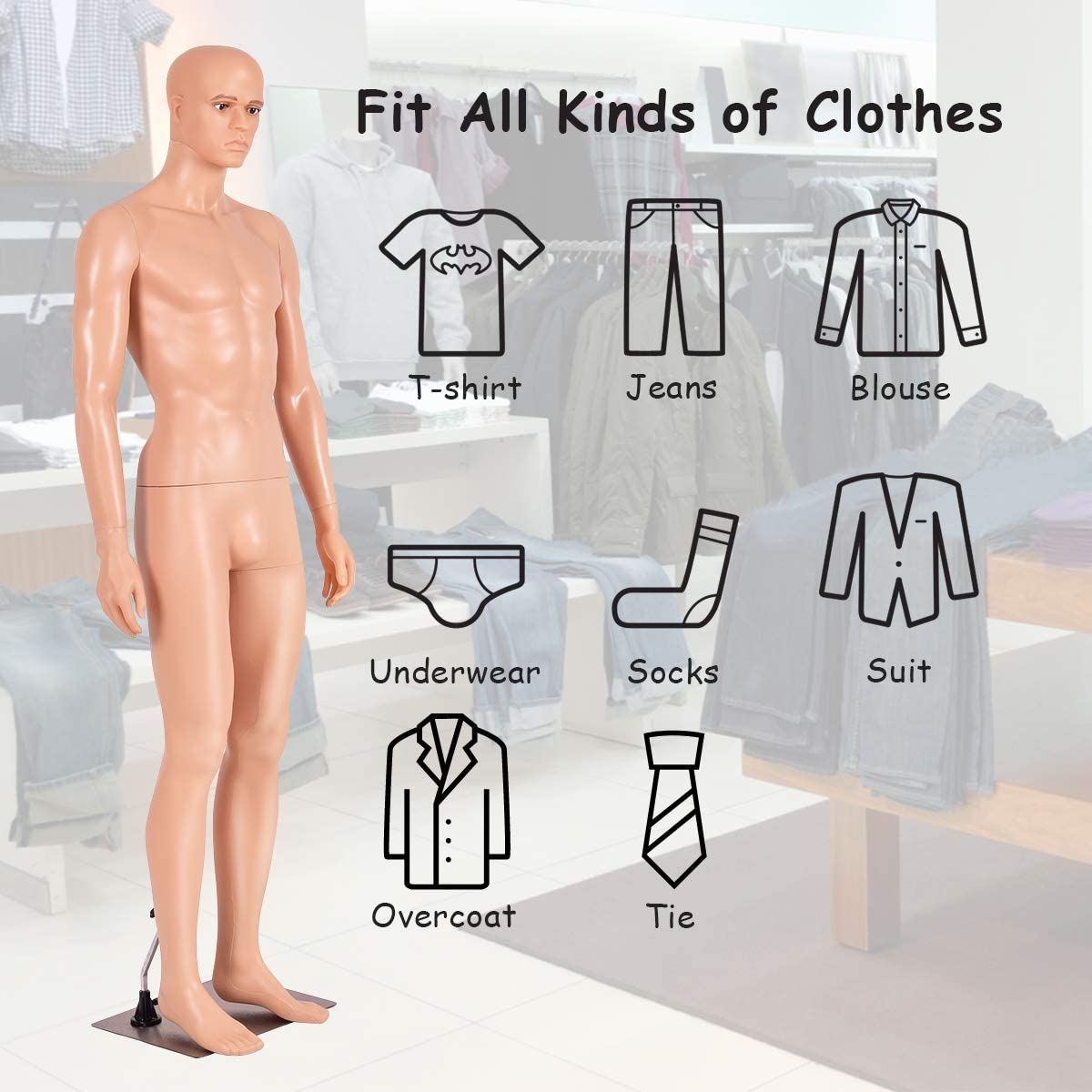 Giantex 6 Ft Male Mannequin, Adjustable Dress Mannequin Full Body w/Separated Fingers