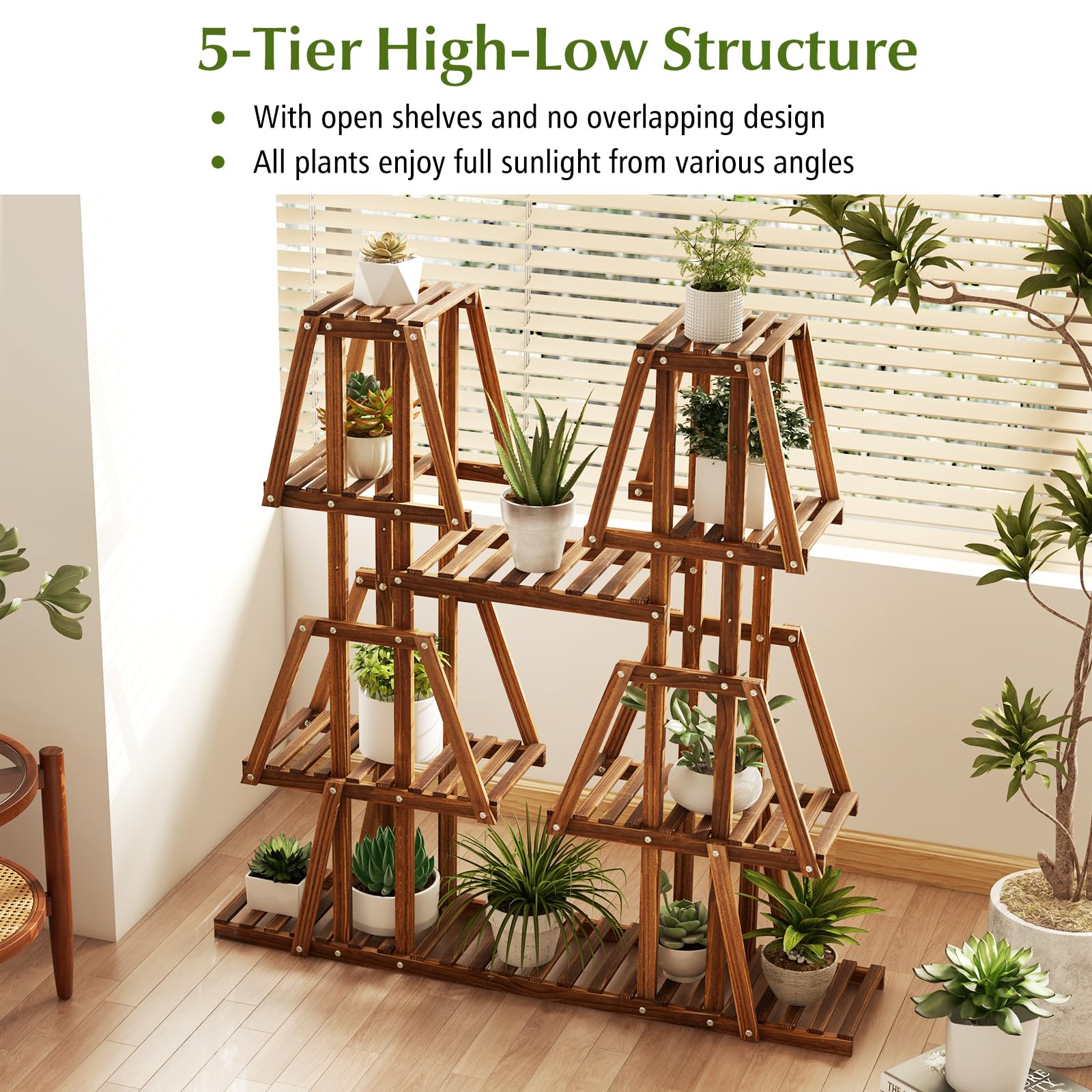 Giantex Wood Plant Stand, 5-Tier 10 Potted Trapezoid Plant Holder Rack for Multiple Plants