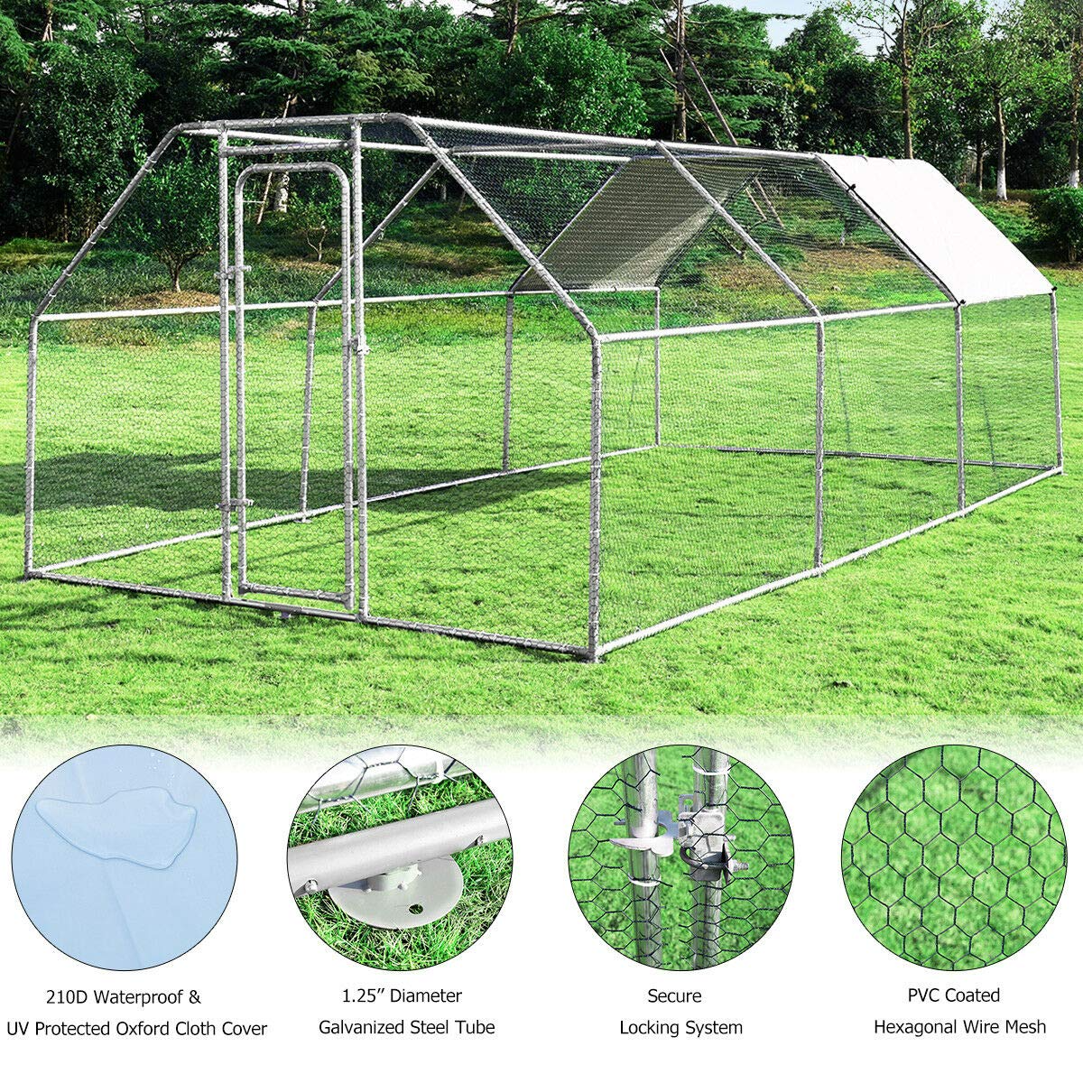 Giantex Large Metal Chicken Coop Walk-in Chicken Coops Hen Run House Shade Cage with Waterproof and Anti-Ultraviolet Cover for Outdoor Backyard